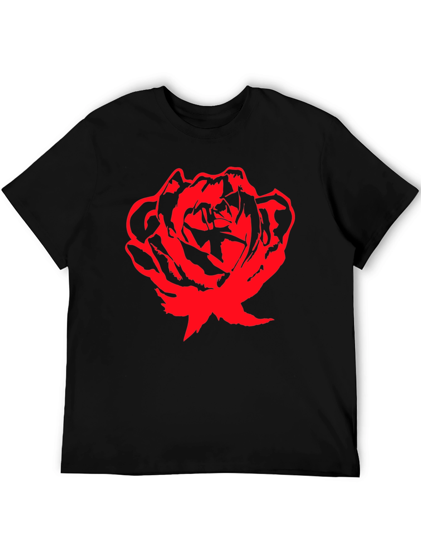 Bold Red Rose Graphic T-Shirt - Black Cotton Tee