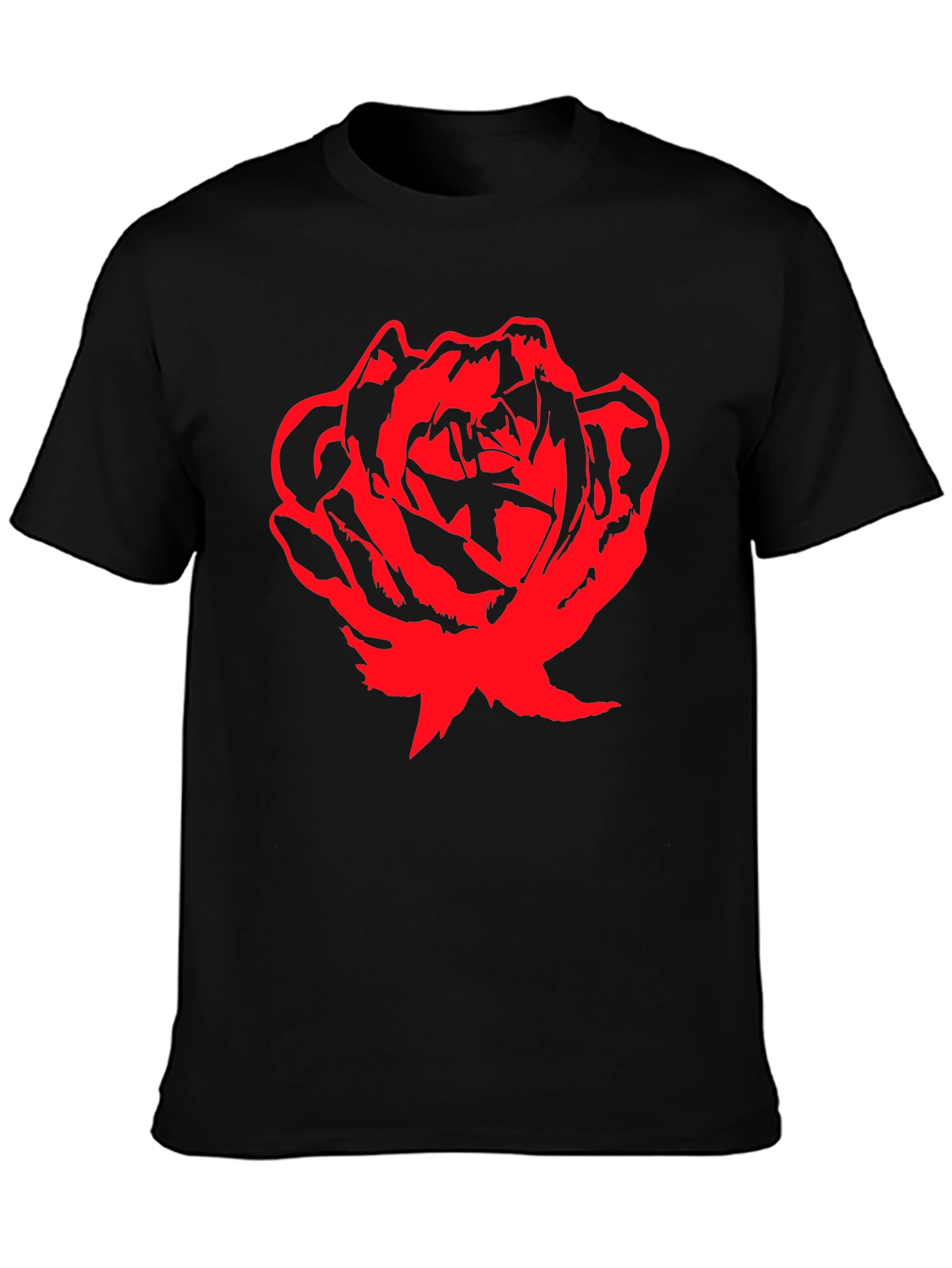 Bold Red Rose Graphic T-Shirt - Black Cotton Tee