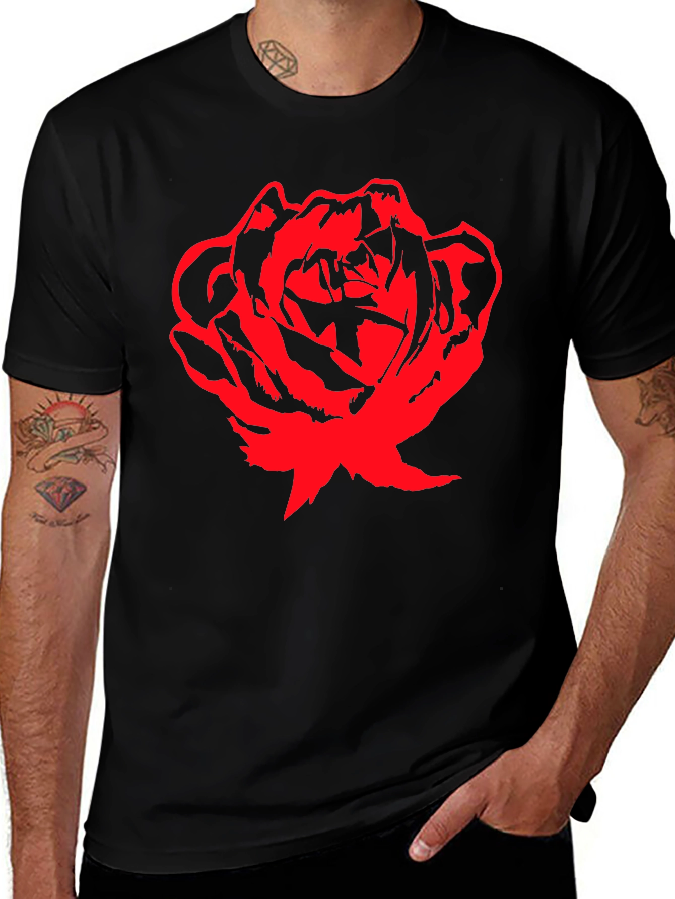 Bold Red Rose Graphic T-Shirt - Black Cotton Tee
