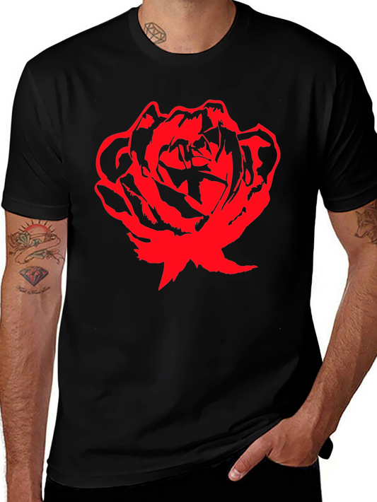Bold Red Rose Graphic T-Shirt - Black Cotton Tee