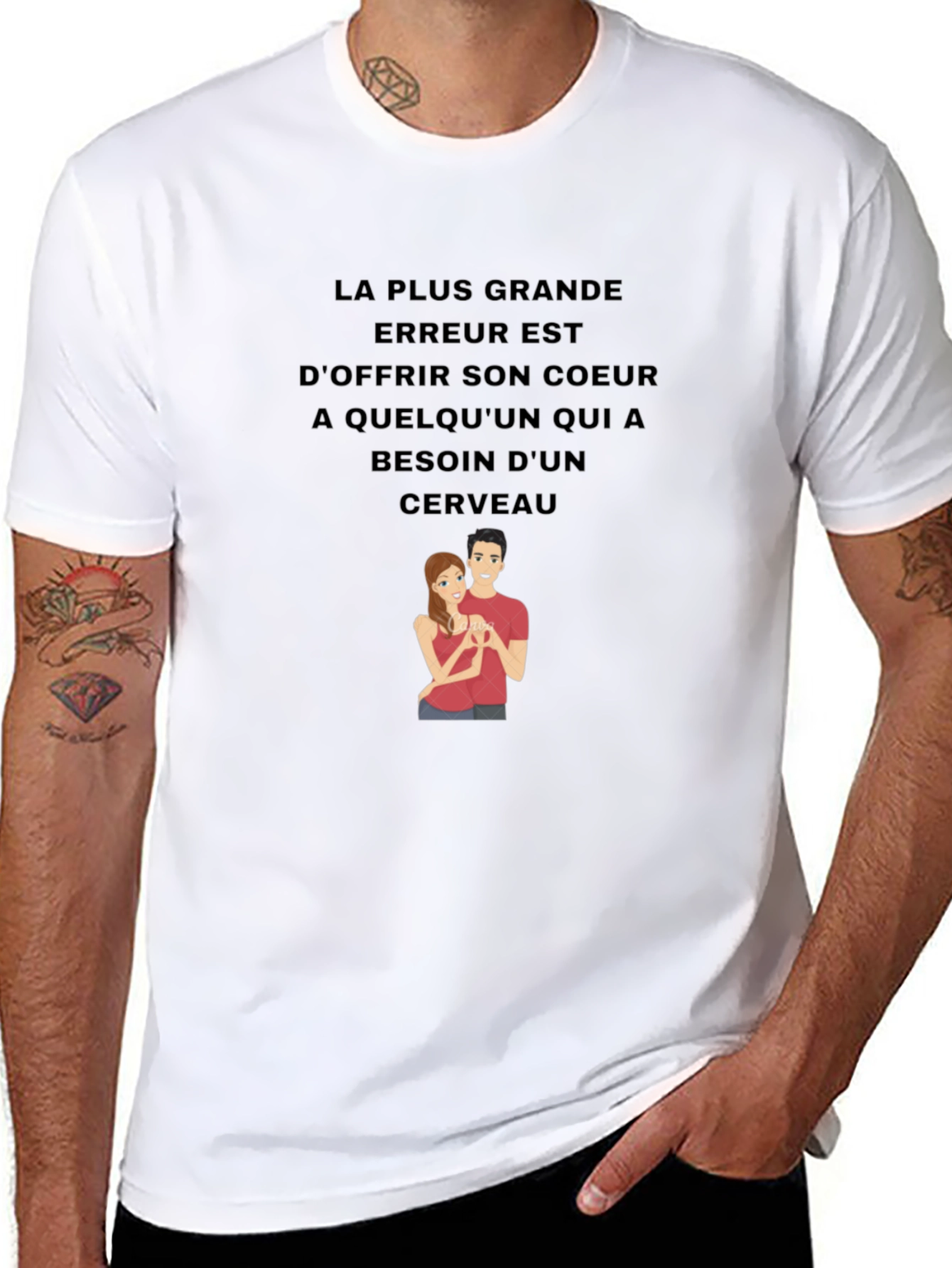 Humorous Graphic Tee - Heart & Brain Design