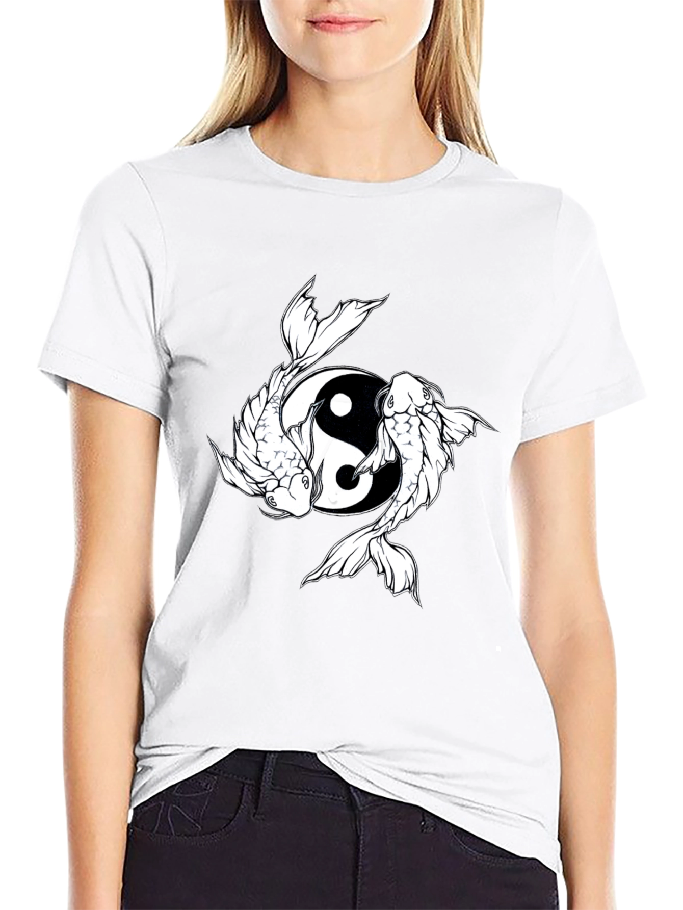 Yin Yang Koi Fish Graphic Tee - Black