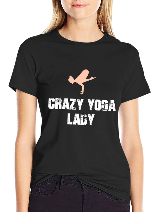 Crazy Yoga Lady Graphic Tee - Black Cotton T-Shirt