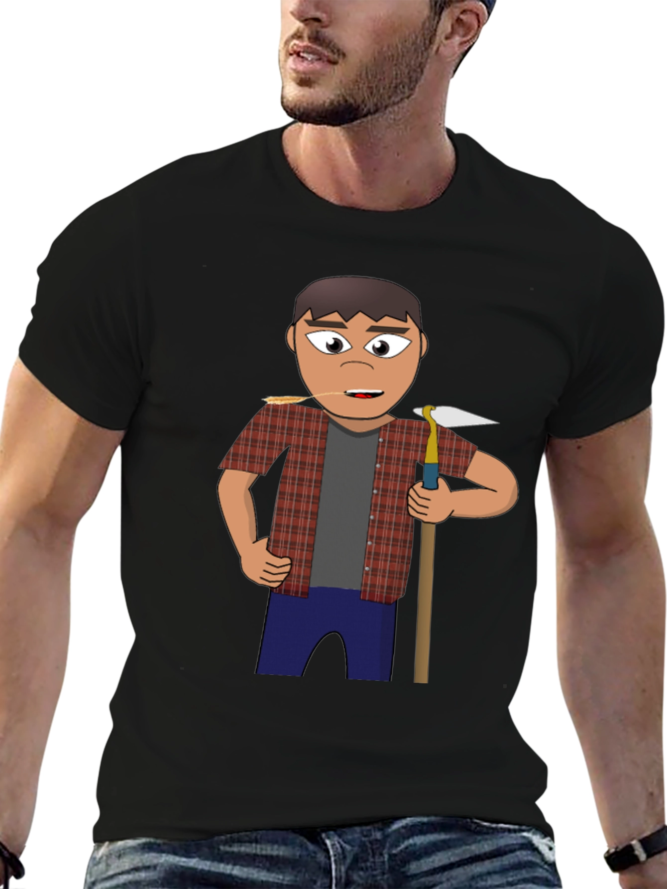 Cartoon Farmer Graphic Tee - Black