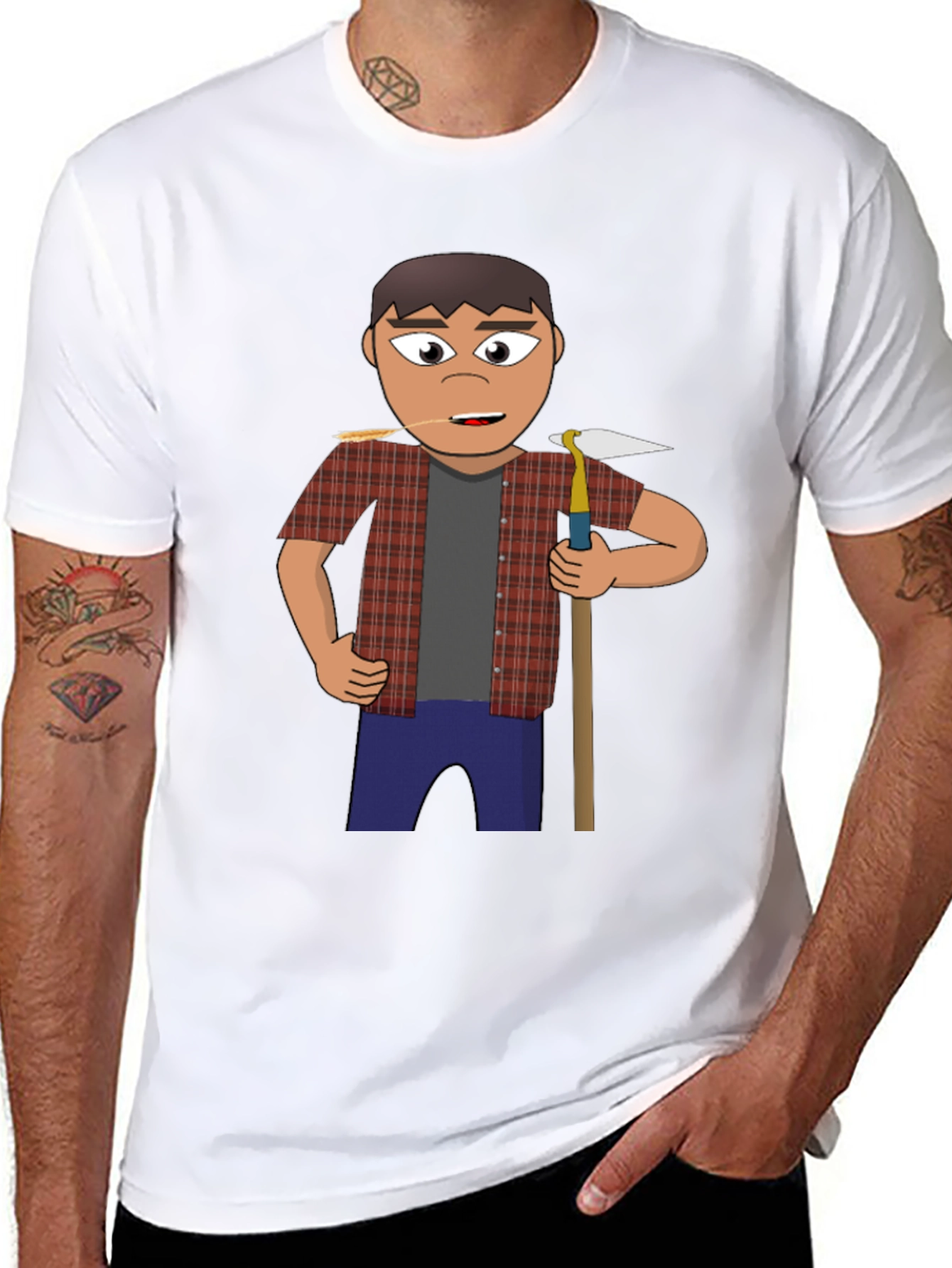 Cartoon Farmer Graphic Tee - Black