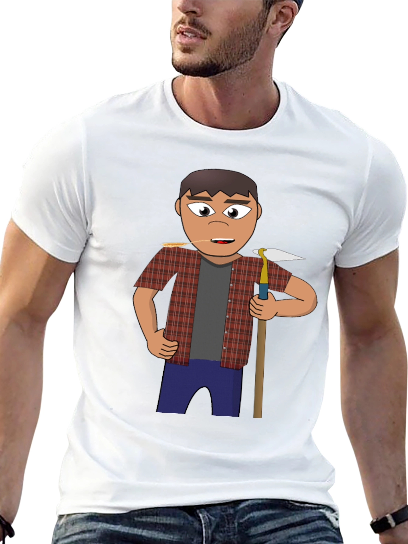 Cartoon Farmer Graphic Tee - Black