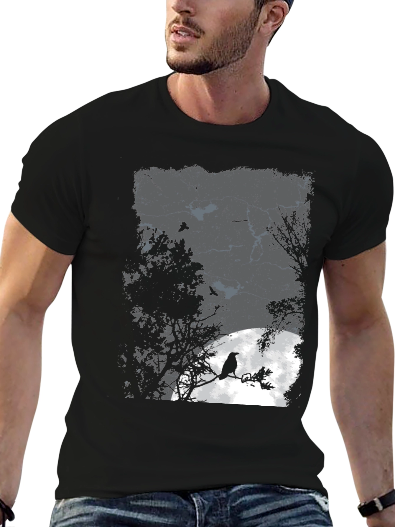 Raven Moon Graphic Tee - Mens Black T-Shirt