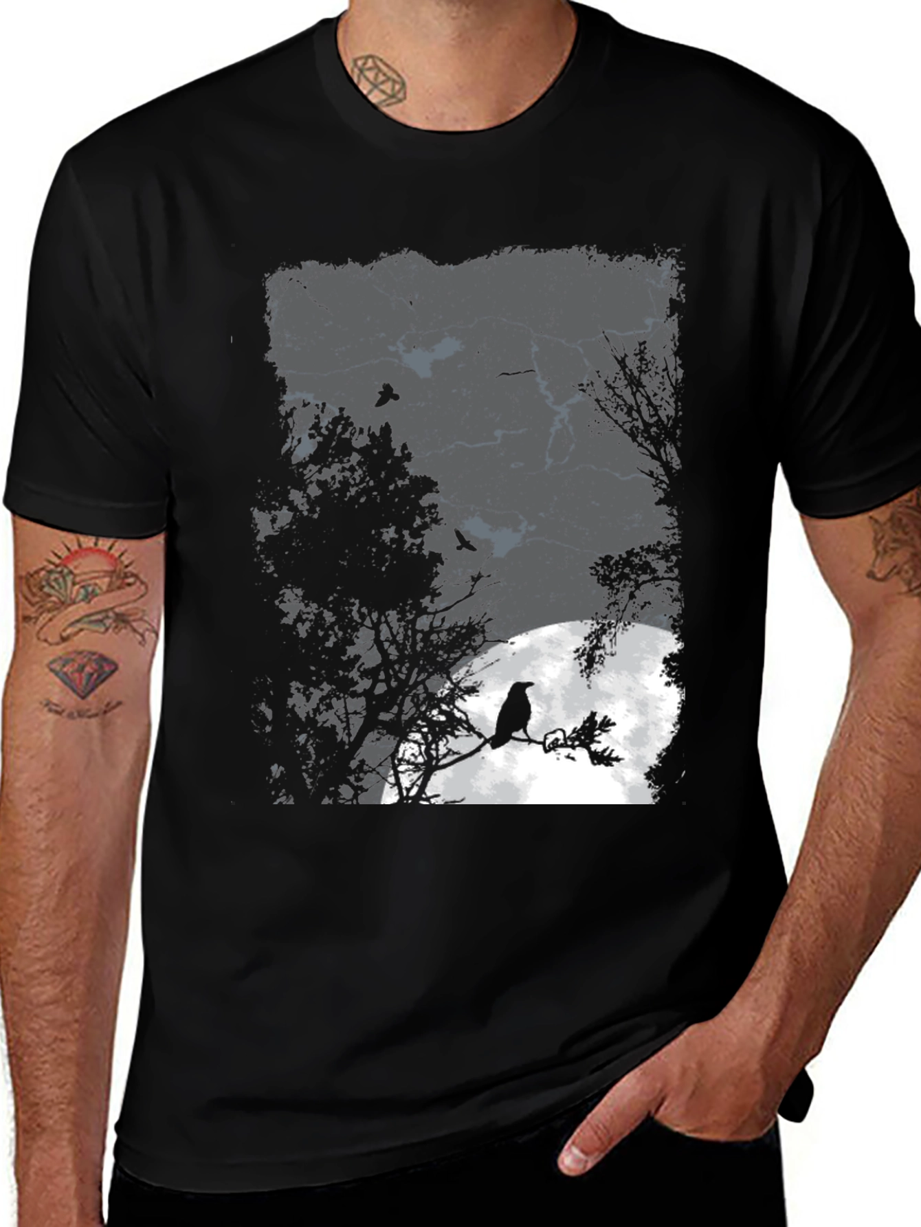 Raven Moon Graphic Tee - Mens Black T-Shirt