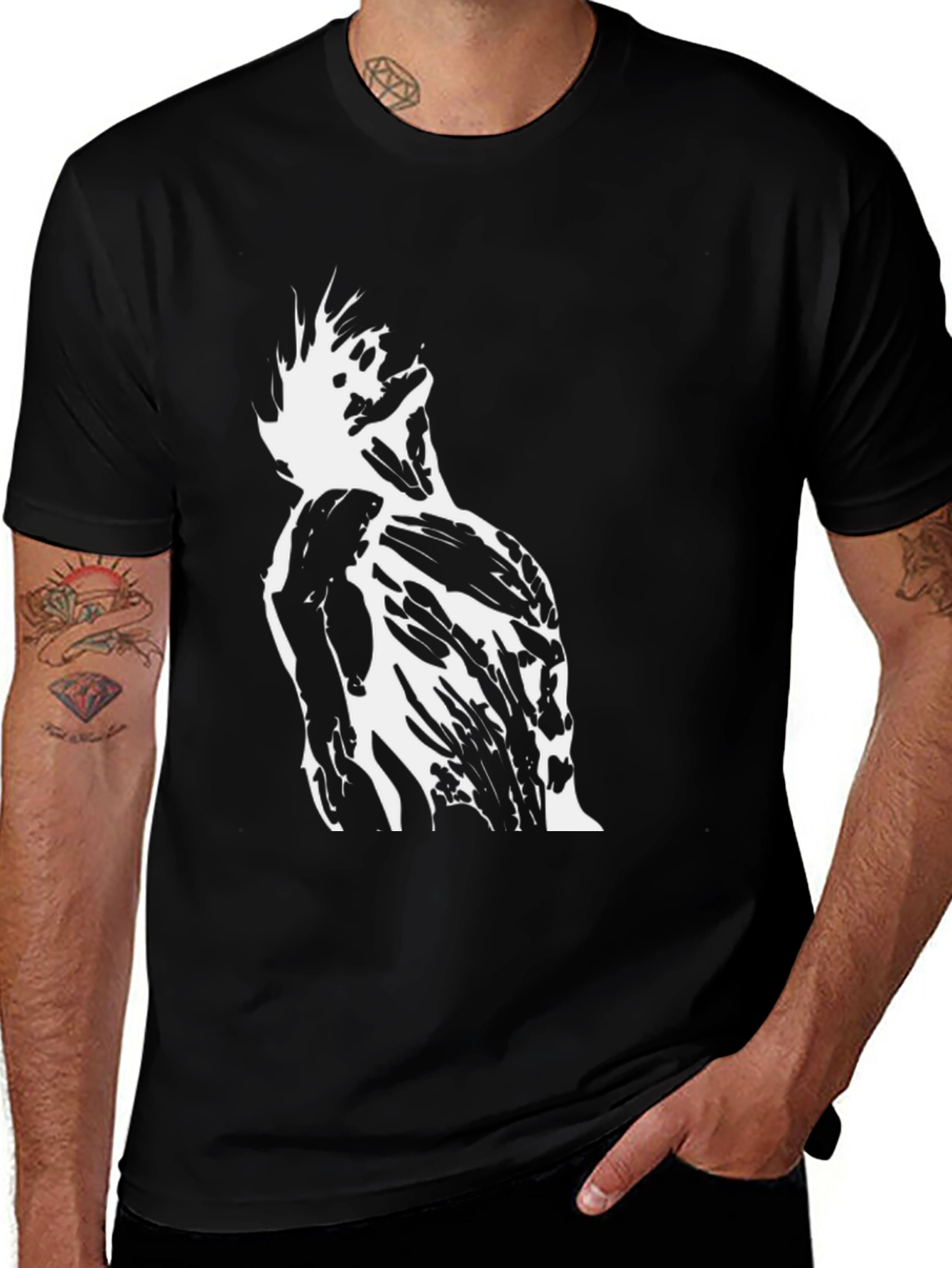 Abstract Graphic Tee - Black Cotton Casual T-Shirt