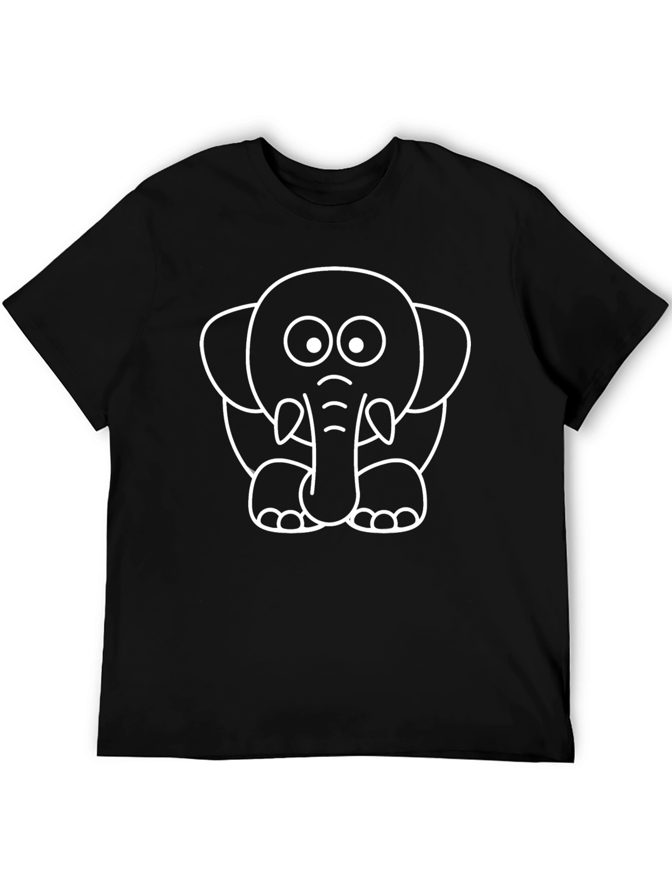 Cute Elephant Outline Black T-Shirt