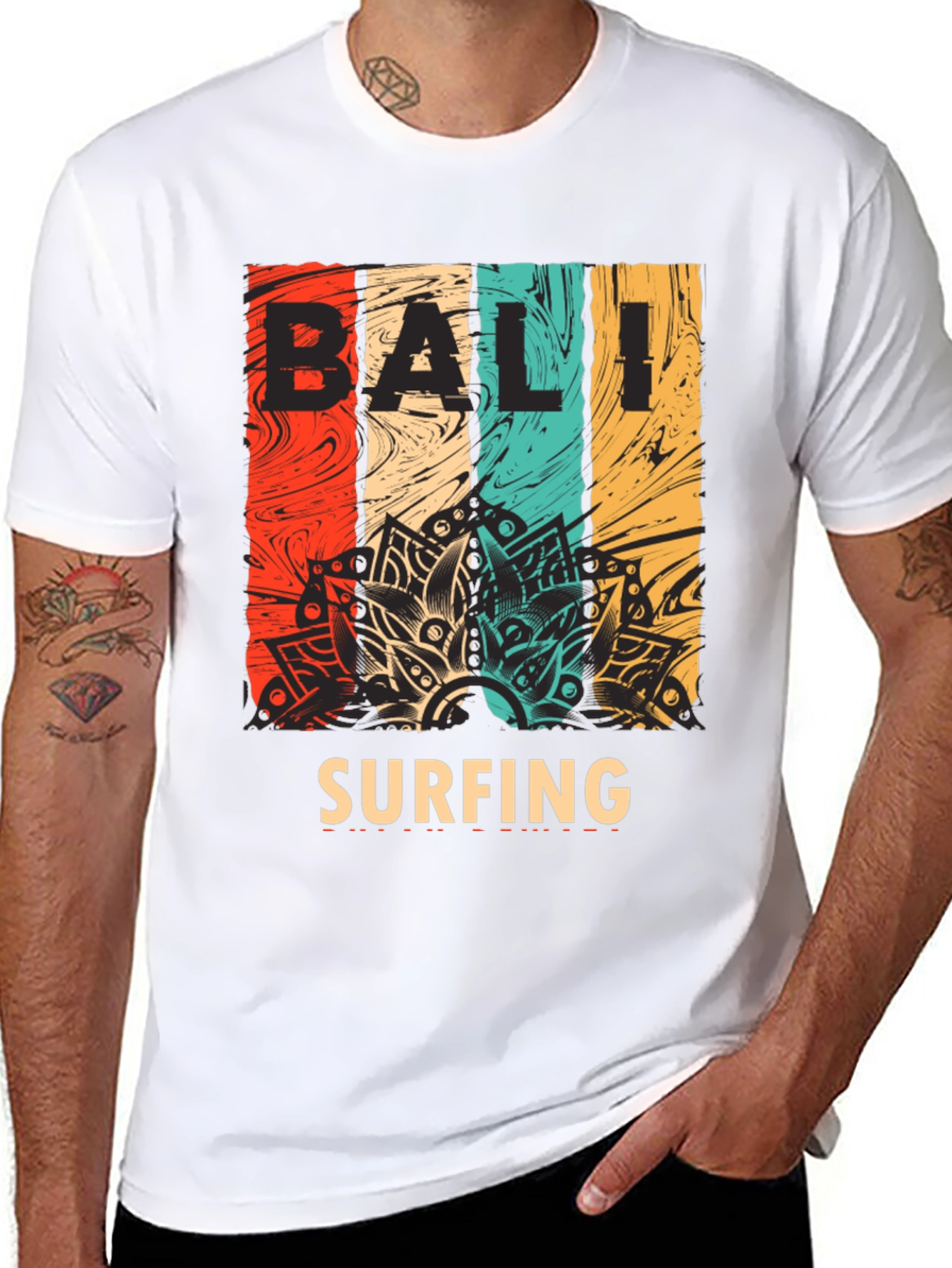 Bali Surfing Graphic Tee - Retro Style
