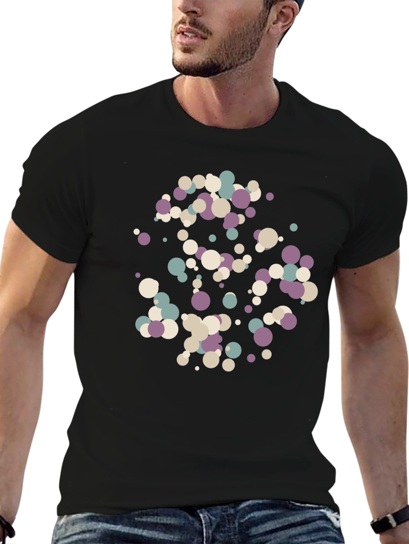 Abstract Circle Pattern Black T-Shirt