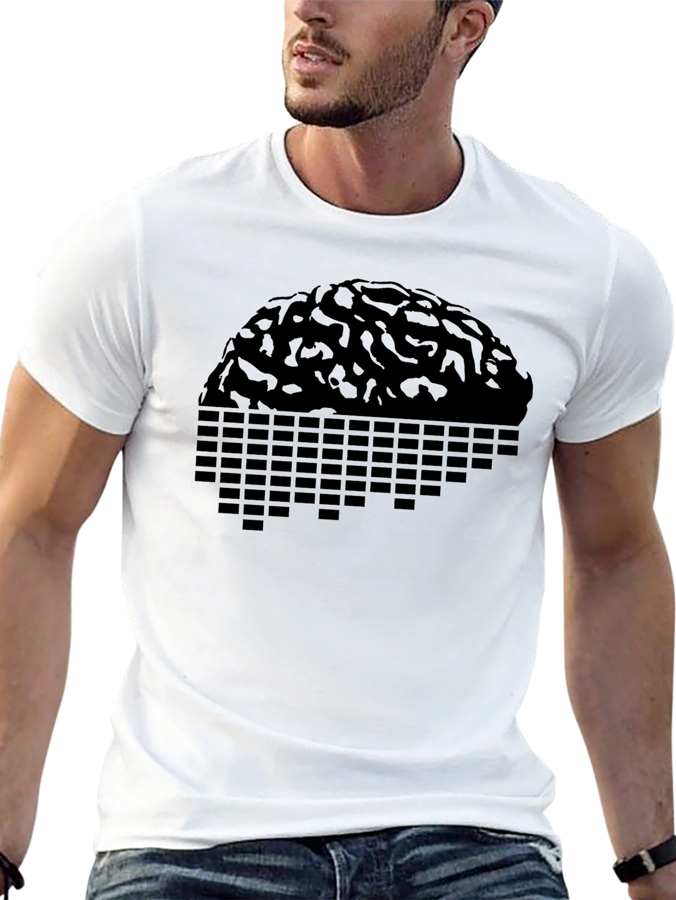 Geometric Brain Graphic T-Shirt - Black