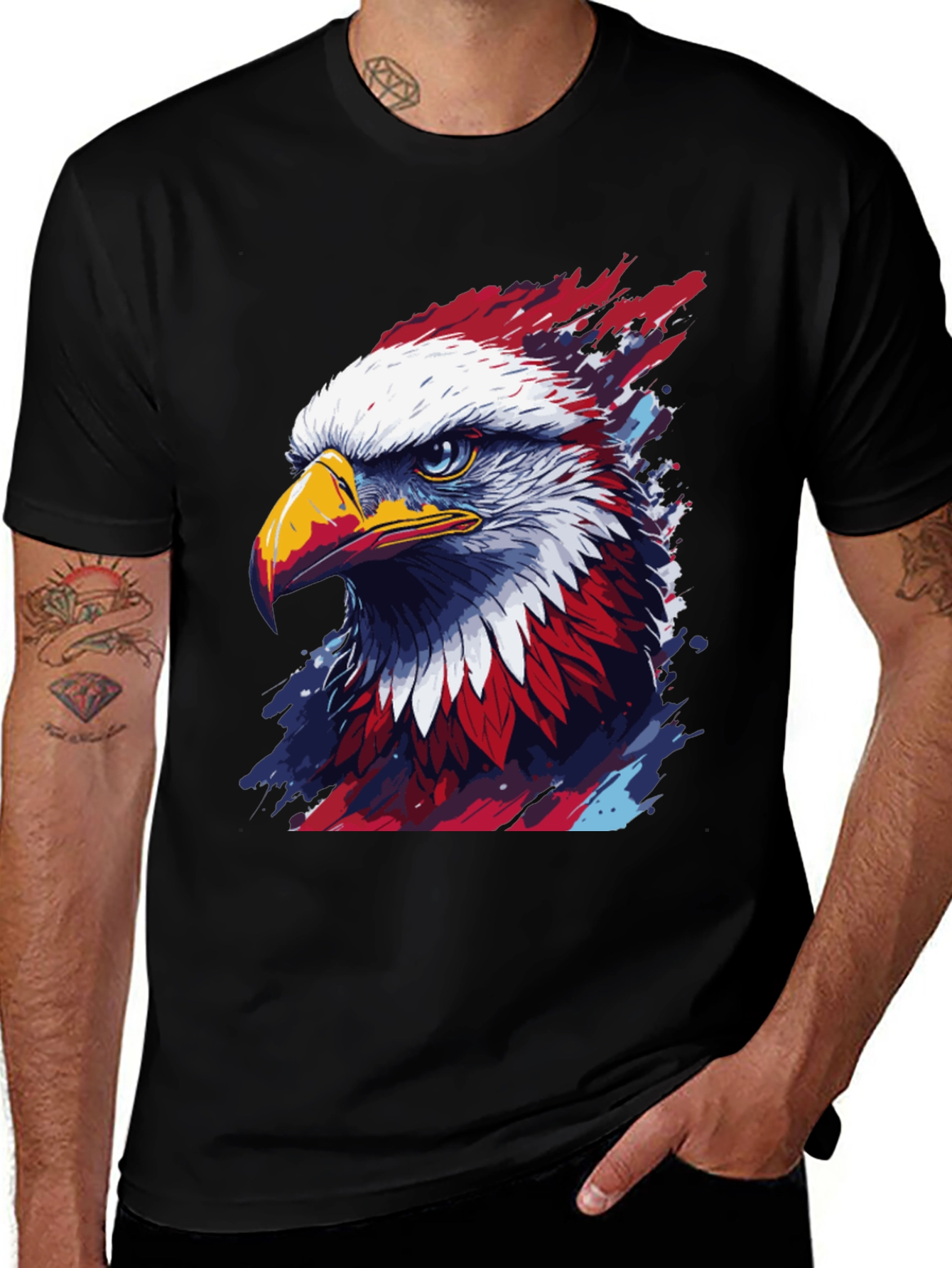 Patriotic Eagle Graphic Tee - Mens Black T-Shirt