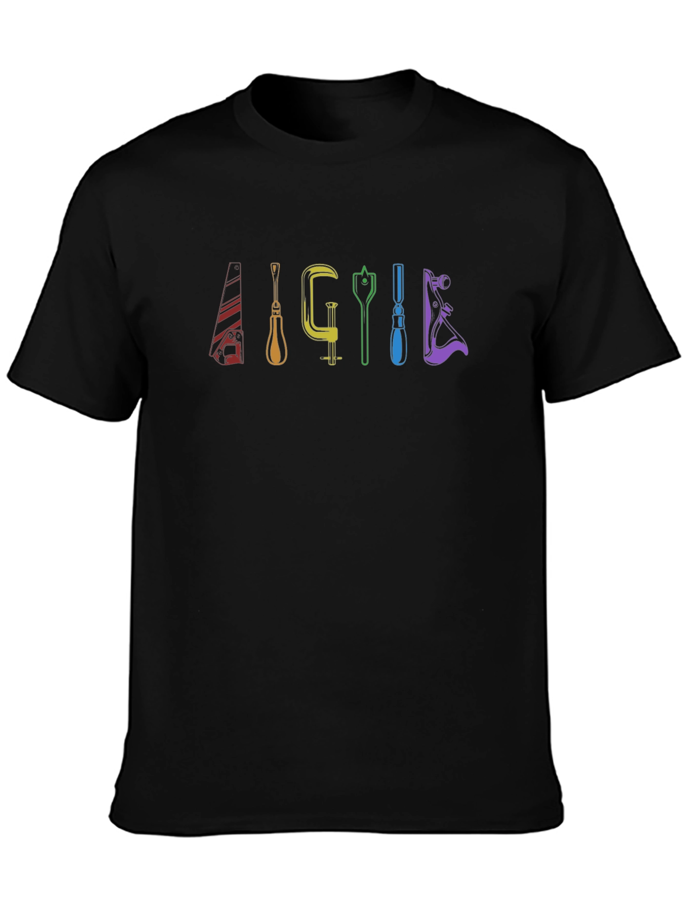 Rainbow Woodworking Tools Graphic Tee - Black Cotton