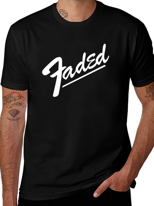Faded Graphic Print Black Crew Neck T-Shirt
