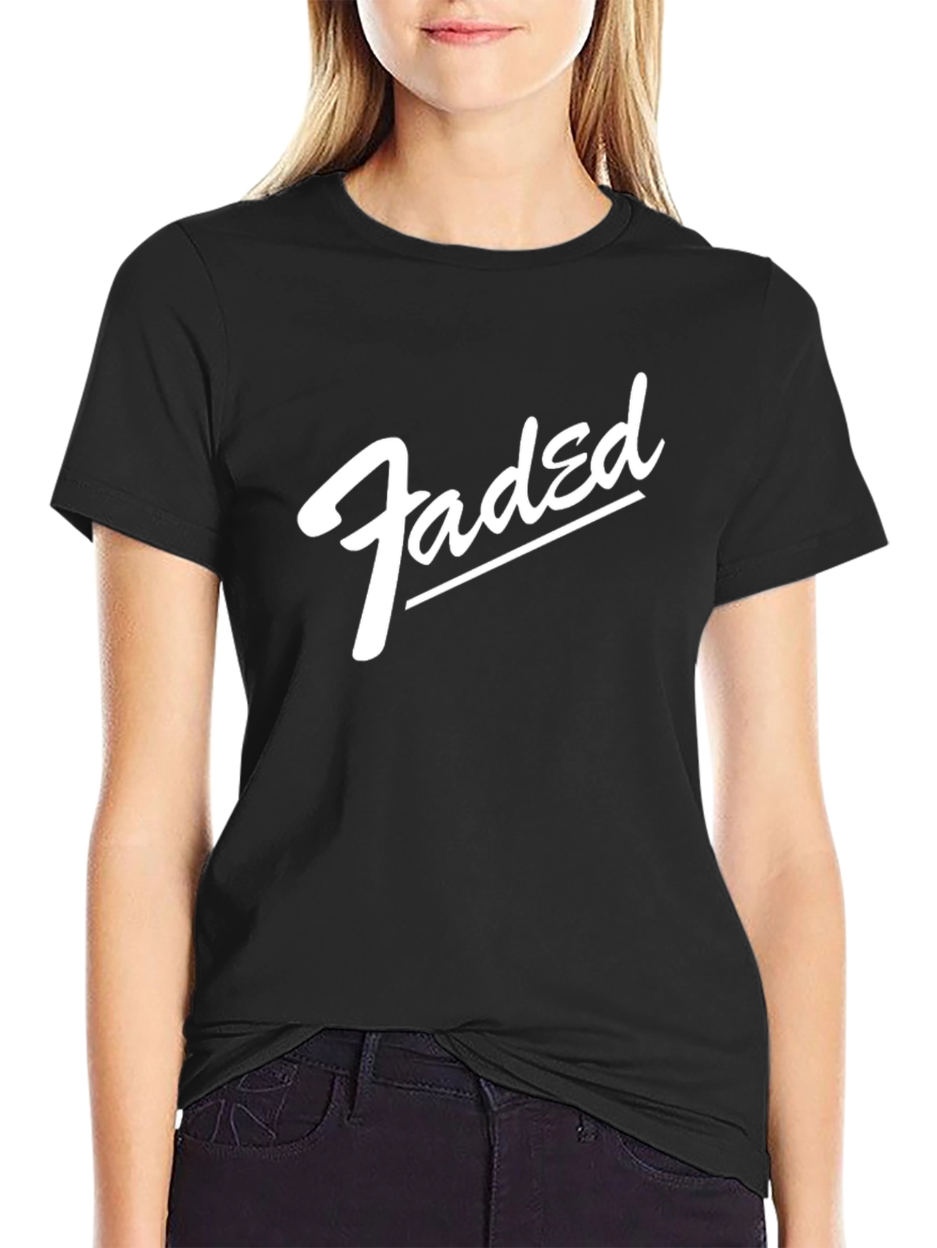 Faded Graphic Print Black Crew Neck T-Shirt
