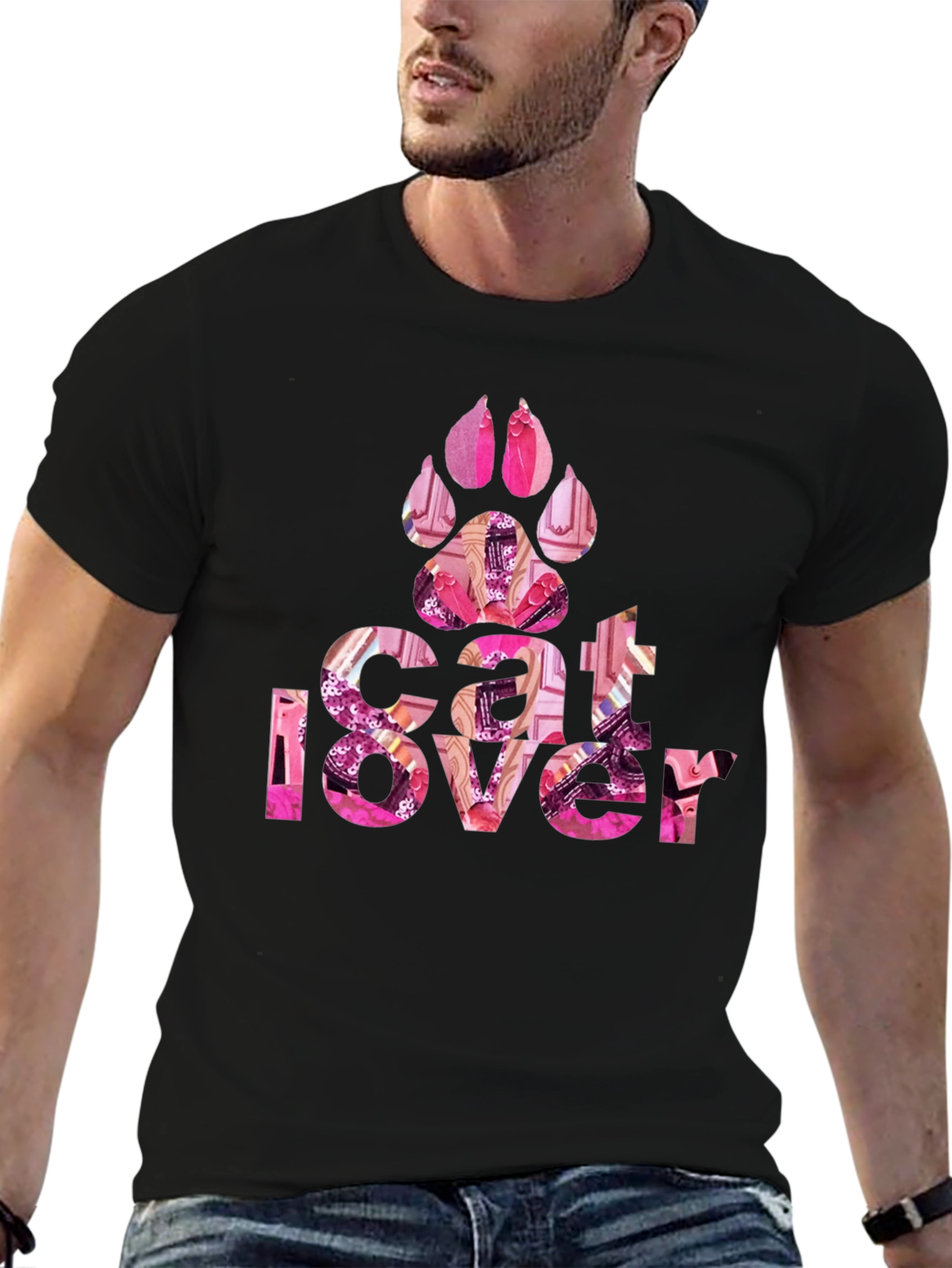 Cat Lover Paw Print Graphic T-Shirt