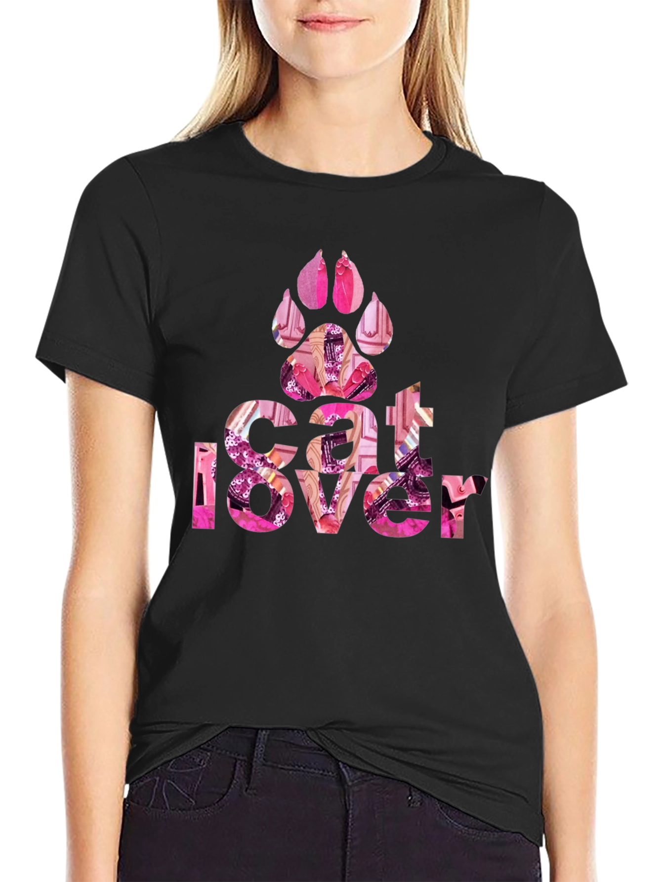 Cat Lover Paw Print Graphic T-Shirt