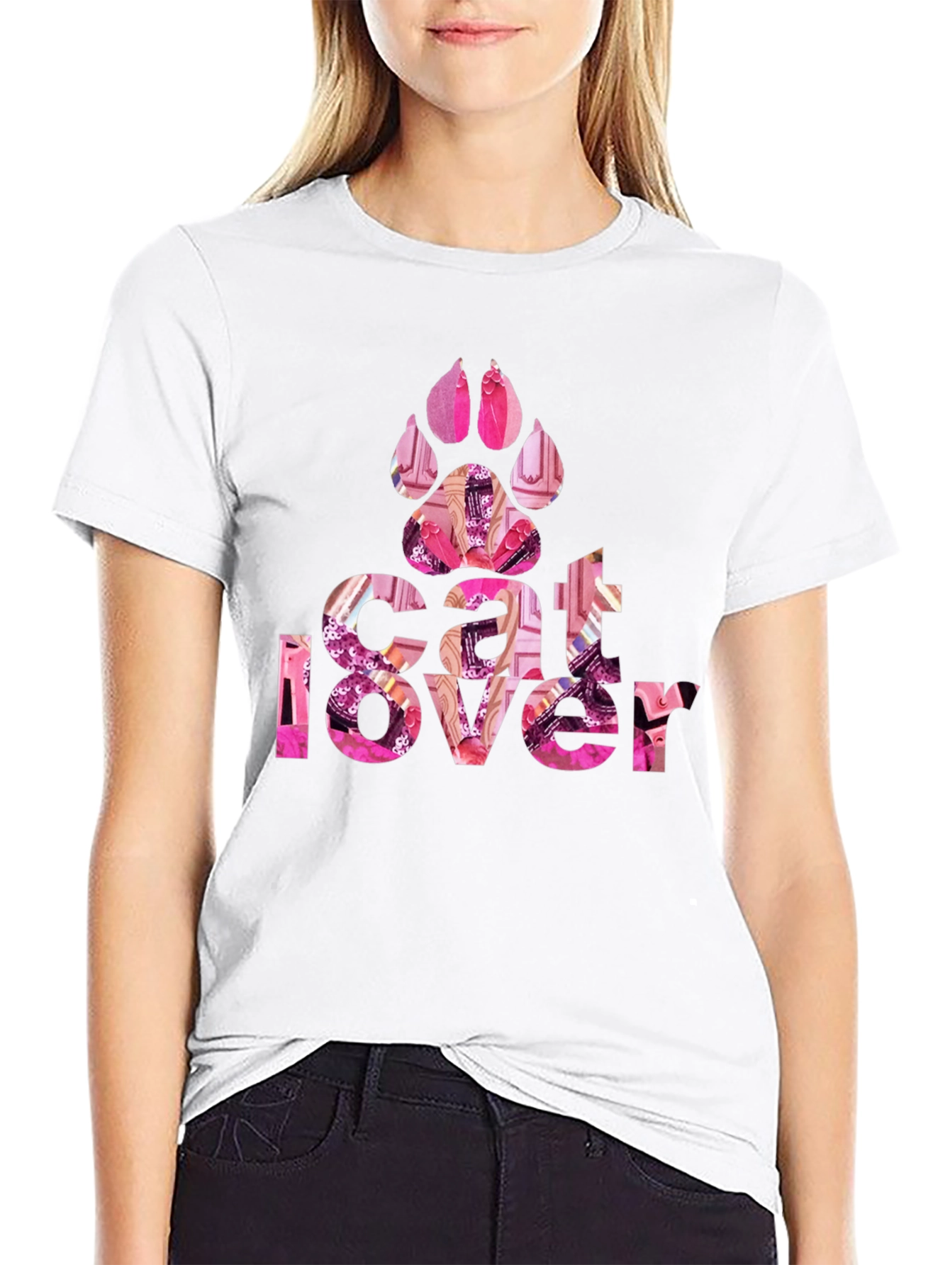 Cat Lover Paw Print Graphic T-Shirt