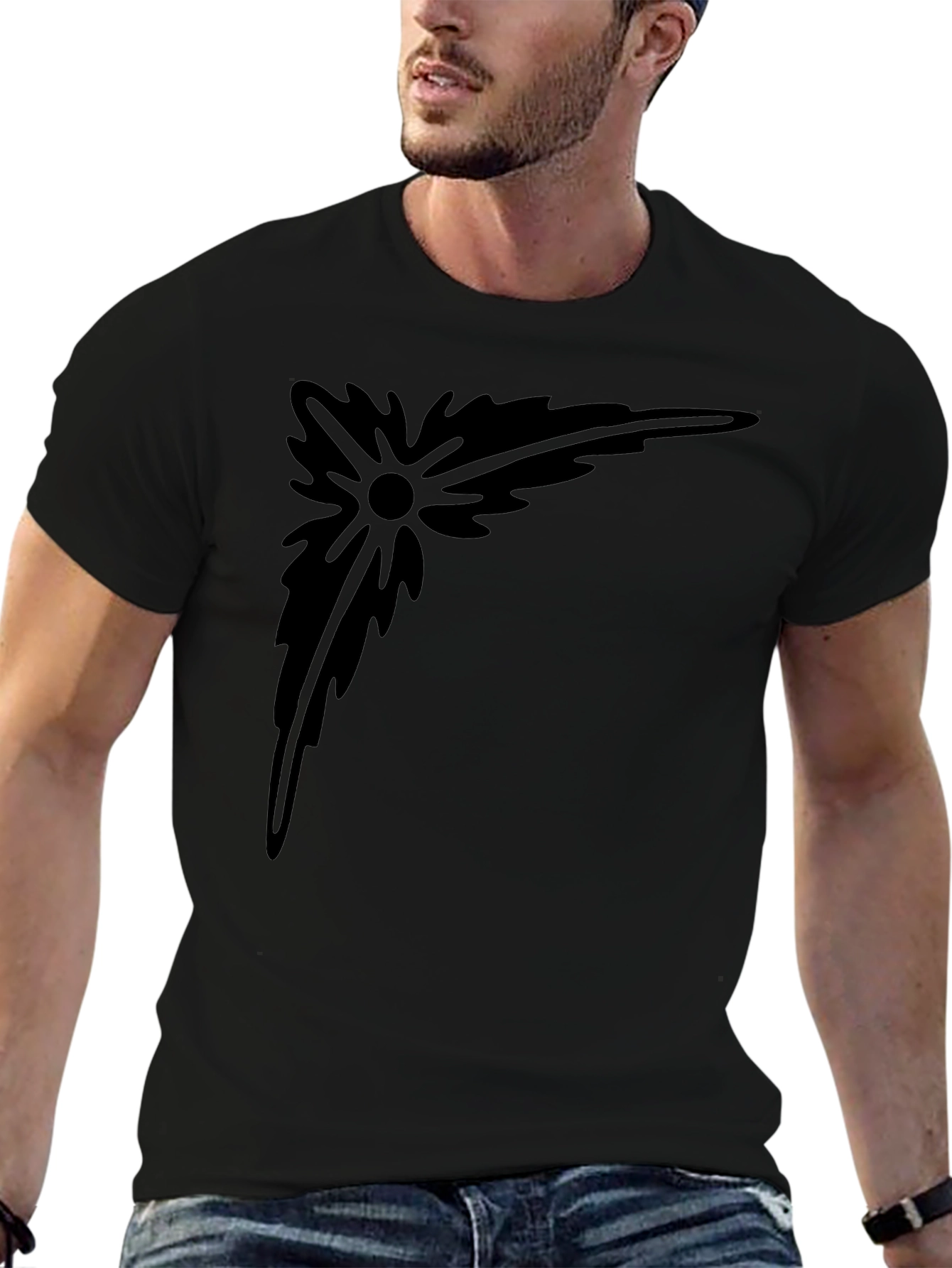 Abstract Corner Design Black T-Shirt