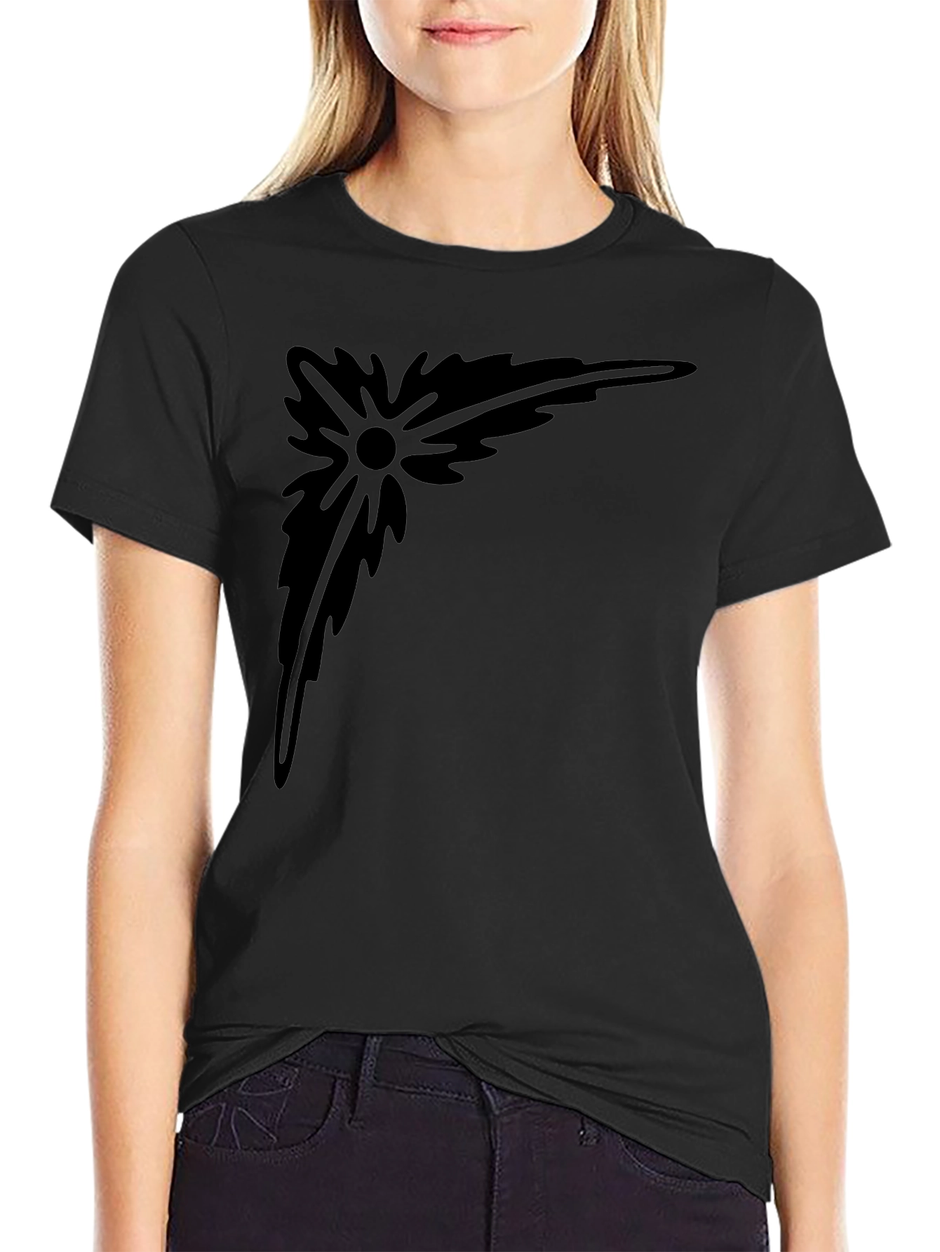 Abstract Corner Design Black T-Shirt