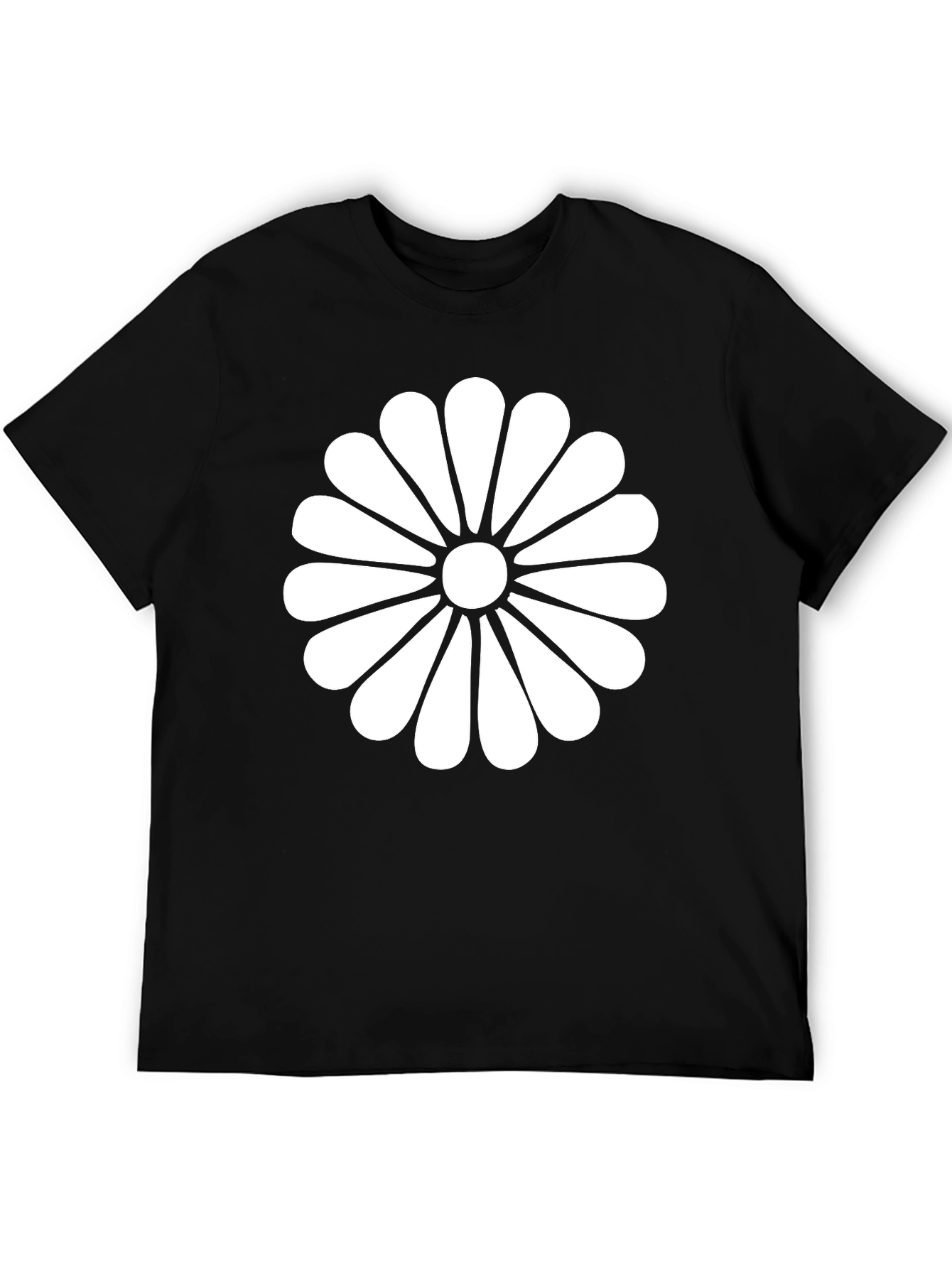 Black T-Shirt with White Flower Graphic
