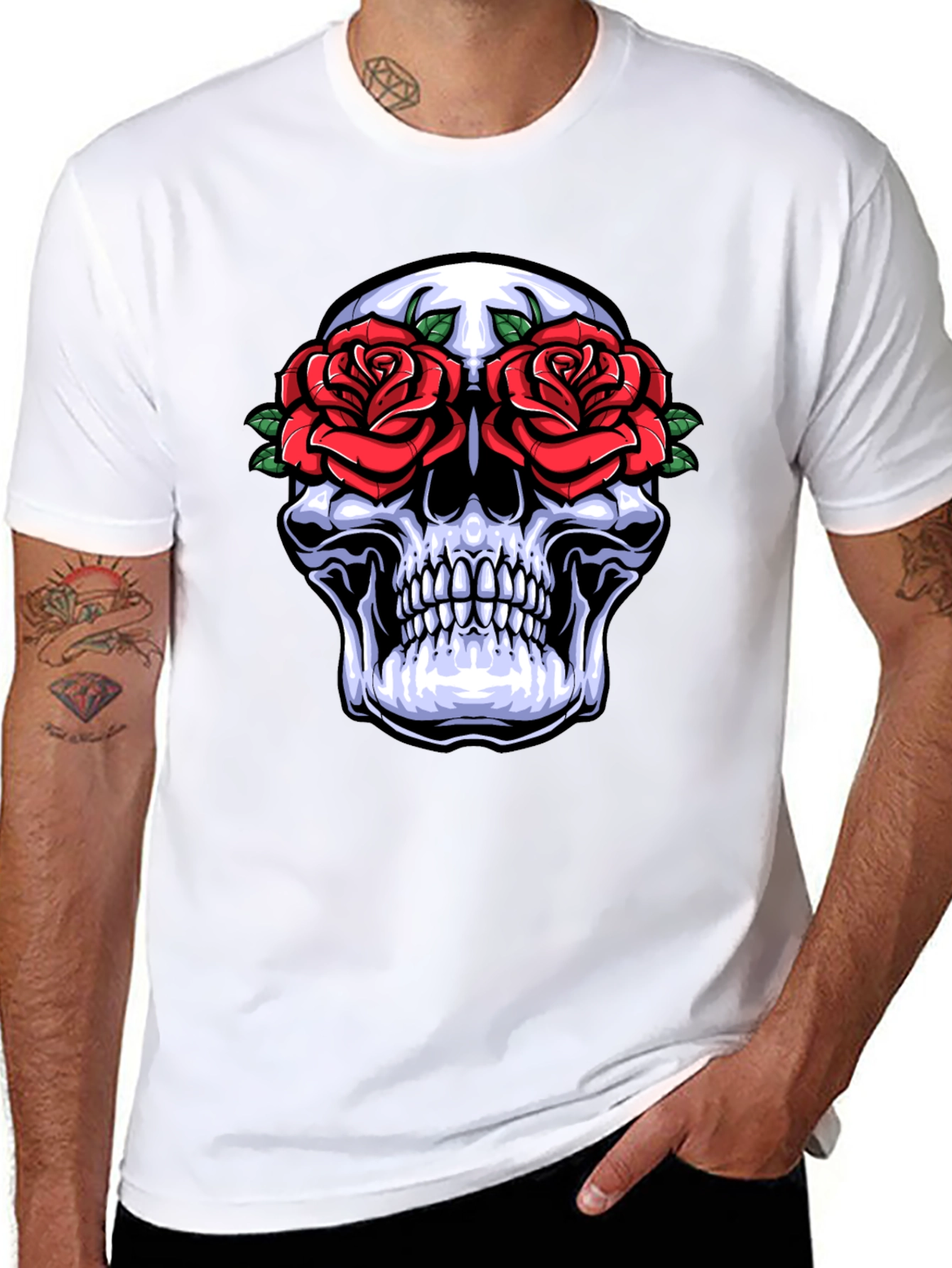 Skull & Roses Graphic T-Shirt - Gothic Style