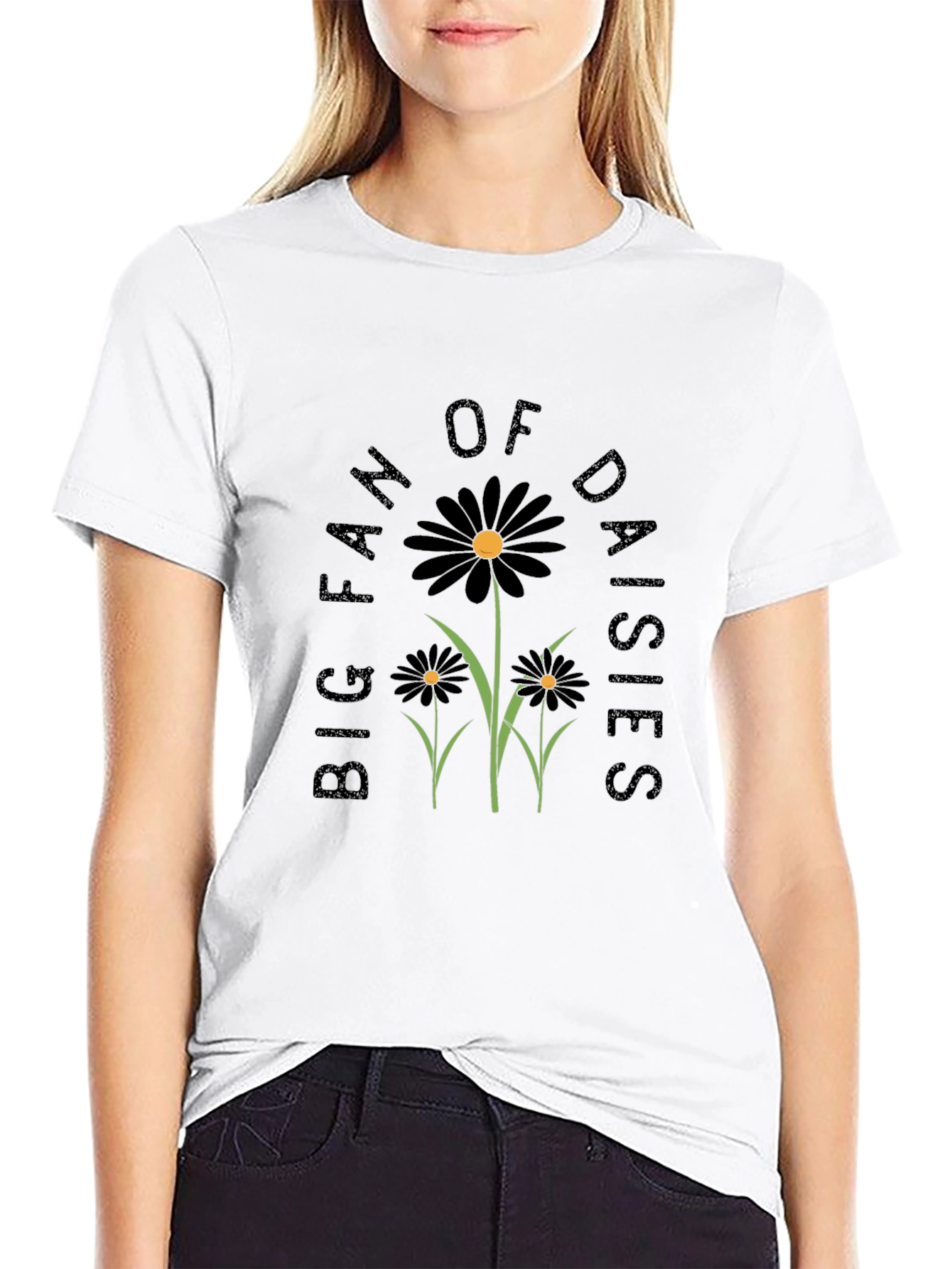 Big Fan of Daisies Black Graphic T-Shirt