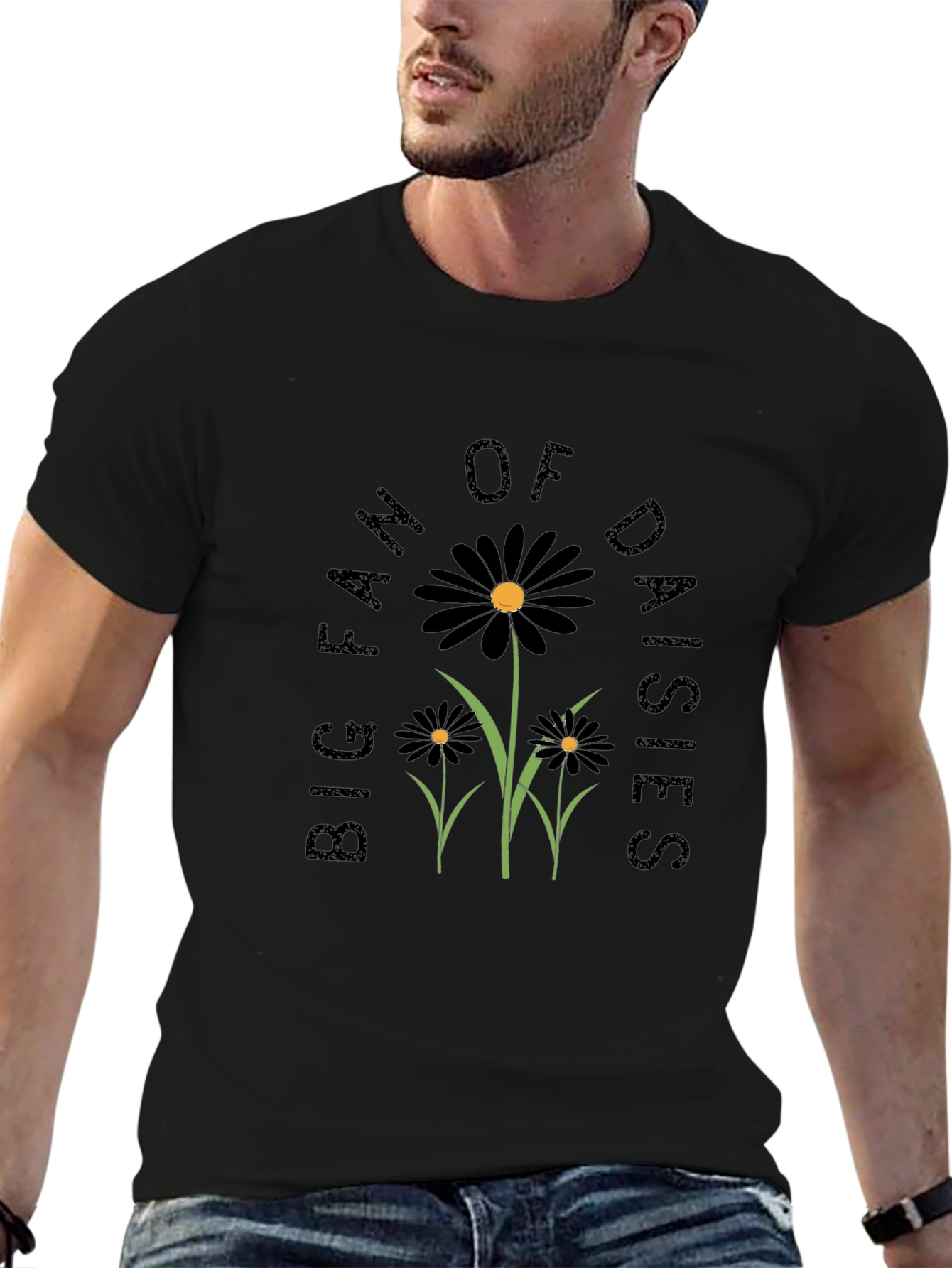Big Fan of Daisies Black Graphic T-Shirt