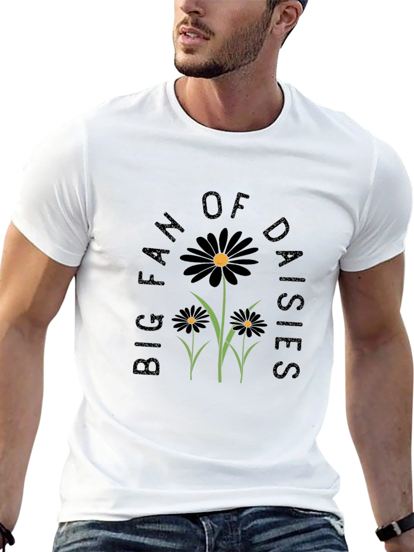 Big Fan of Daisies Black Graphic T-Shirt