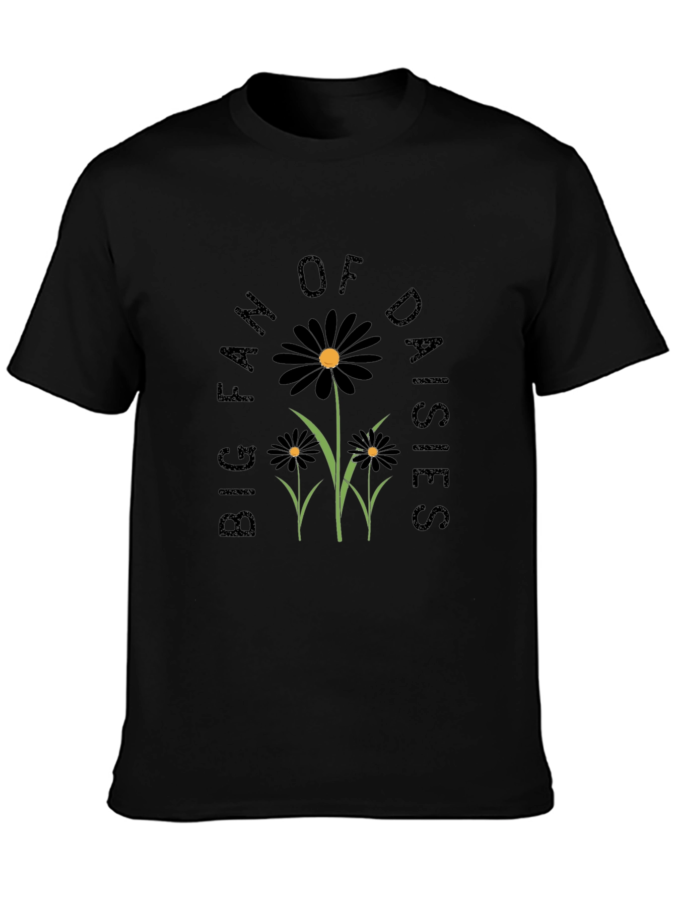 Big Fan of Daisies Black Graphic T-Shirt