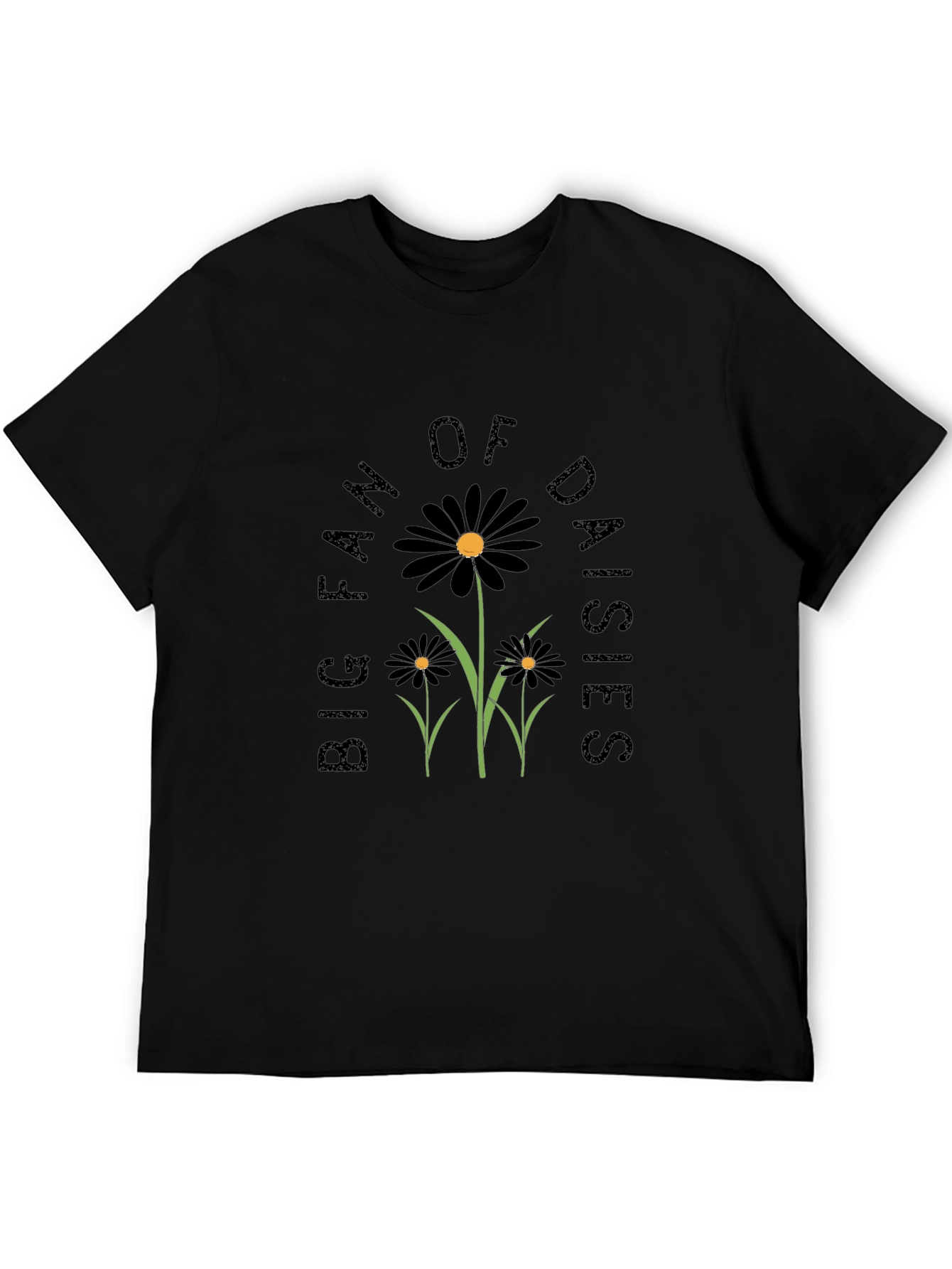 Big Fan of Daisies Black Graphic T-Shirt