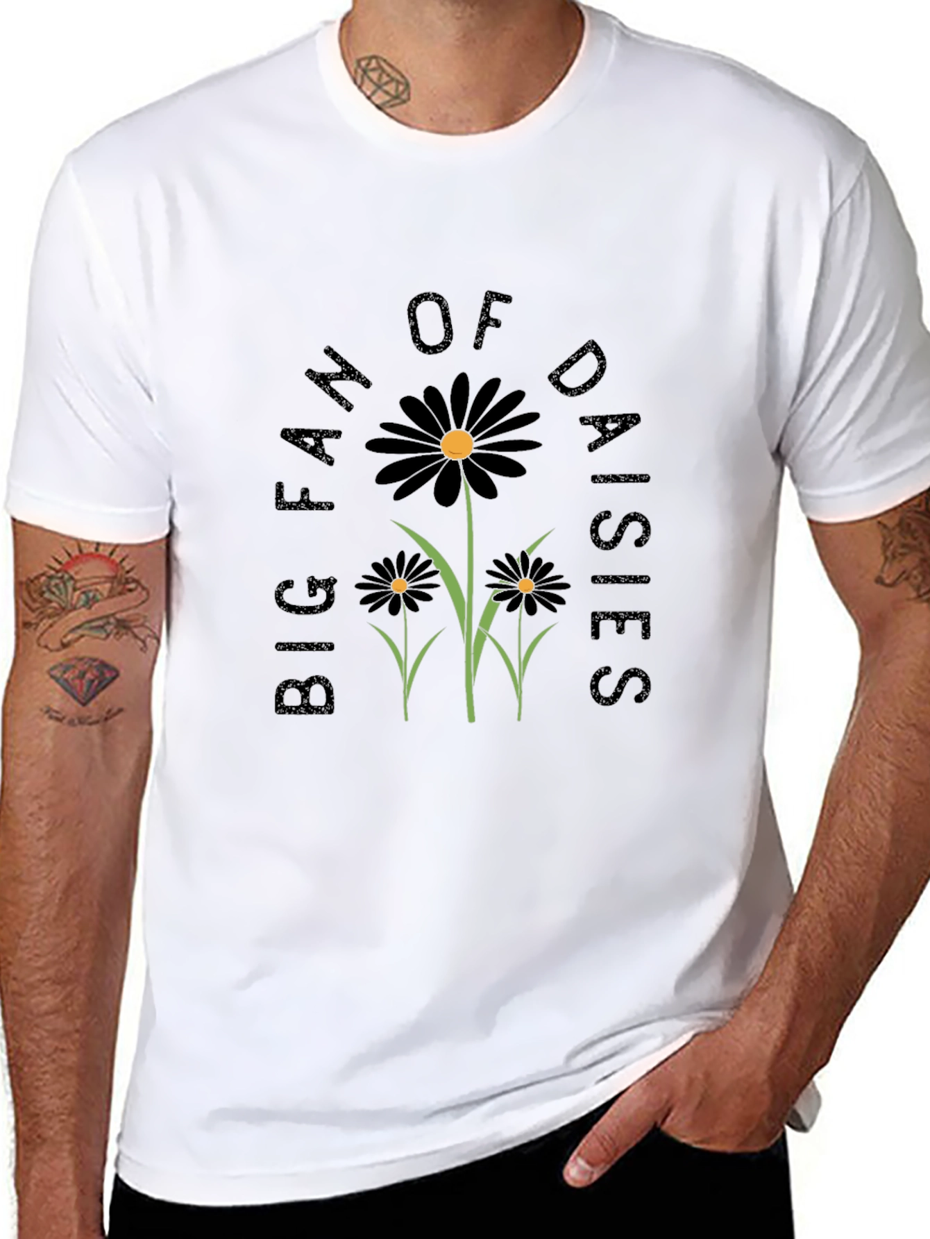 Big Fan of Daisies Black Graphic T-Shirt