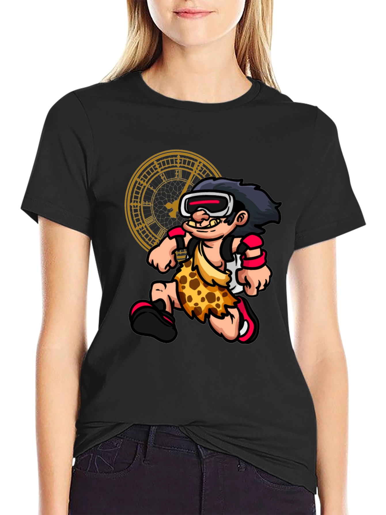 Cartoon Caveman VR Black T-Shirt