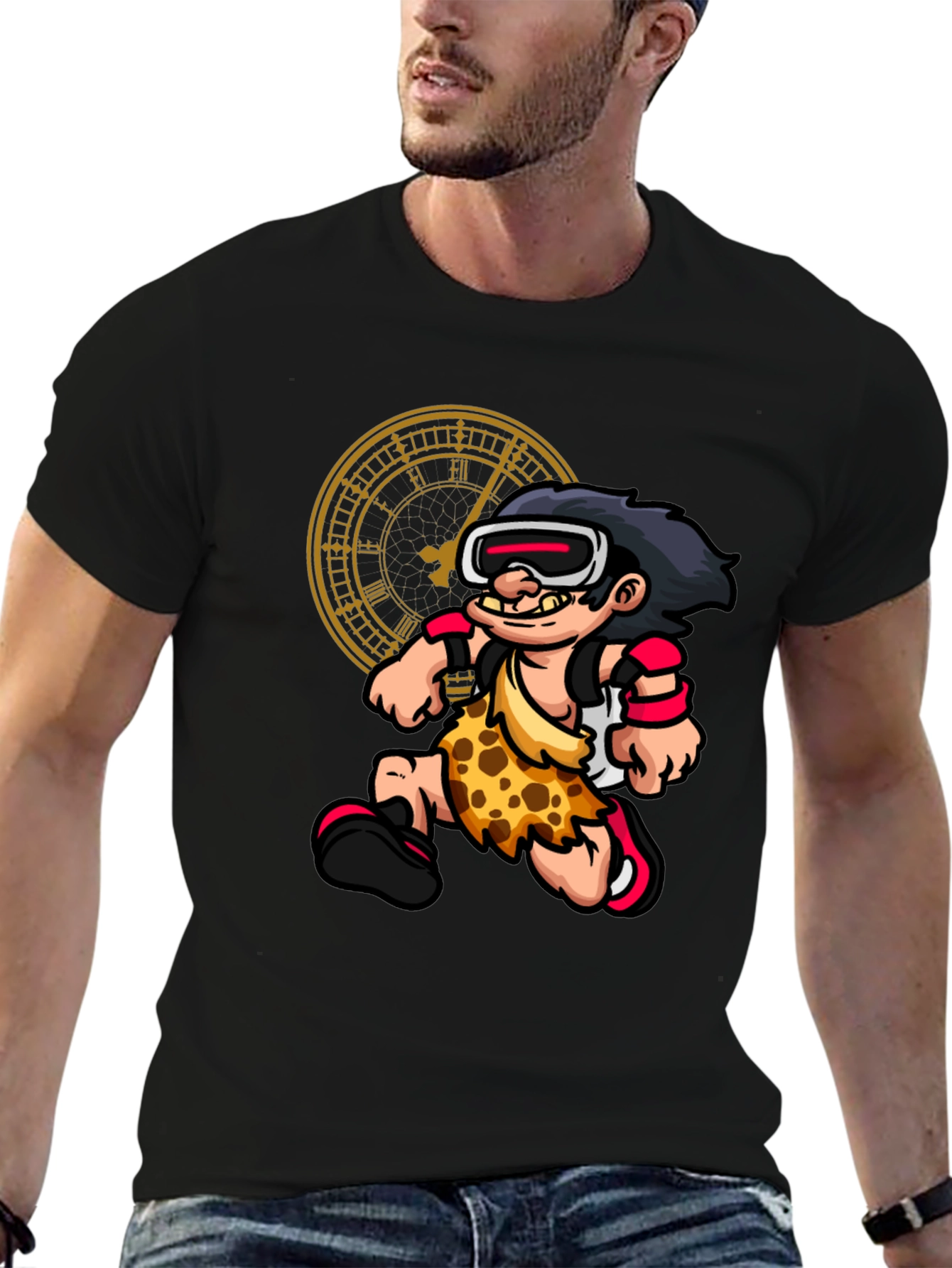 Cartoon Caveman VR Black T-Shirt