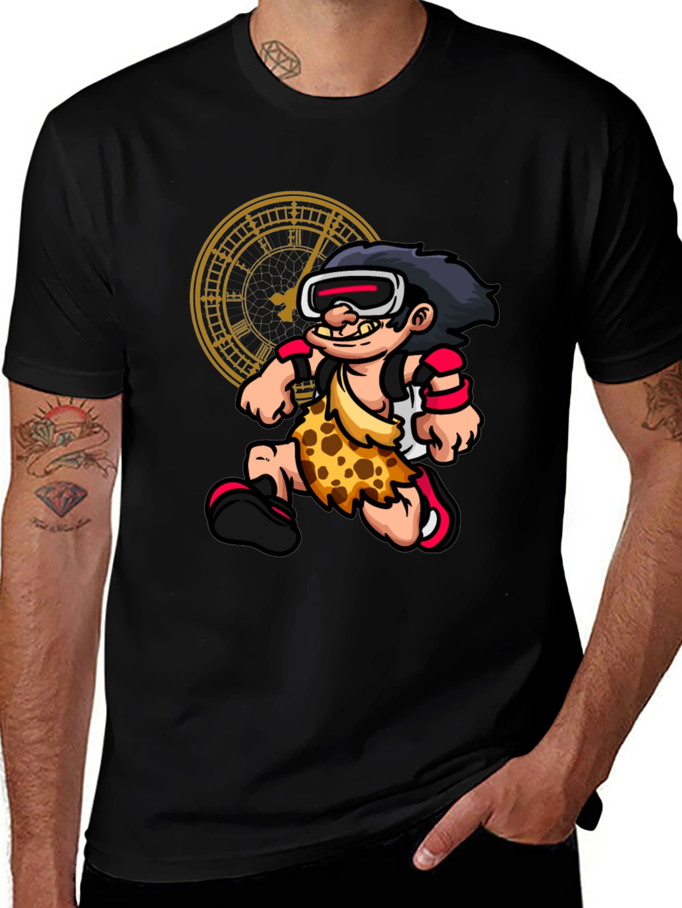 Cartoon Caveman VR Black T-Shirt