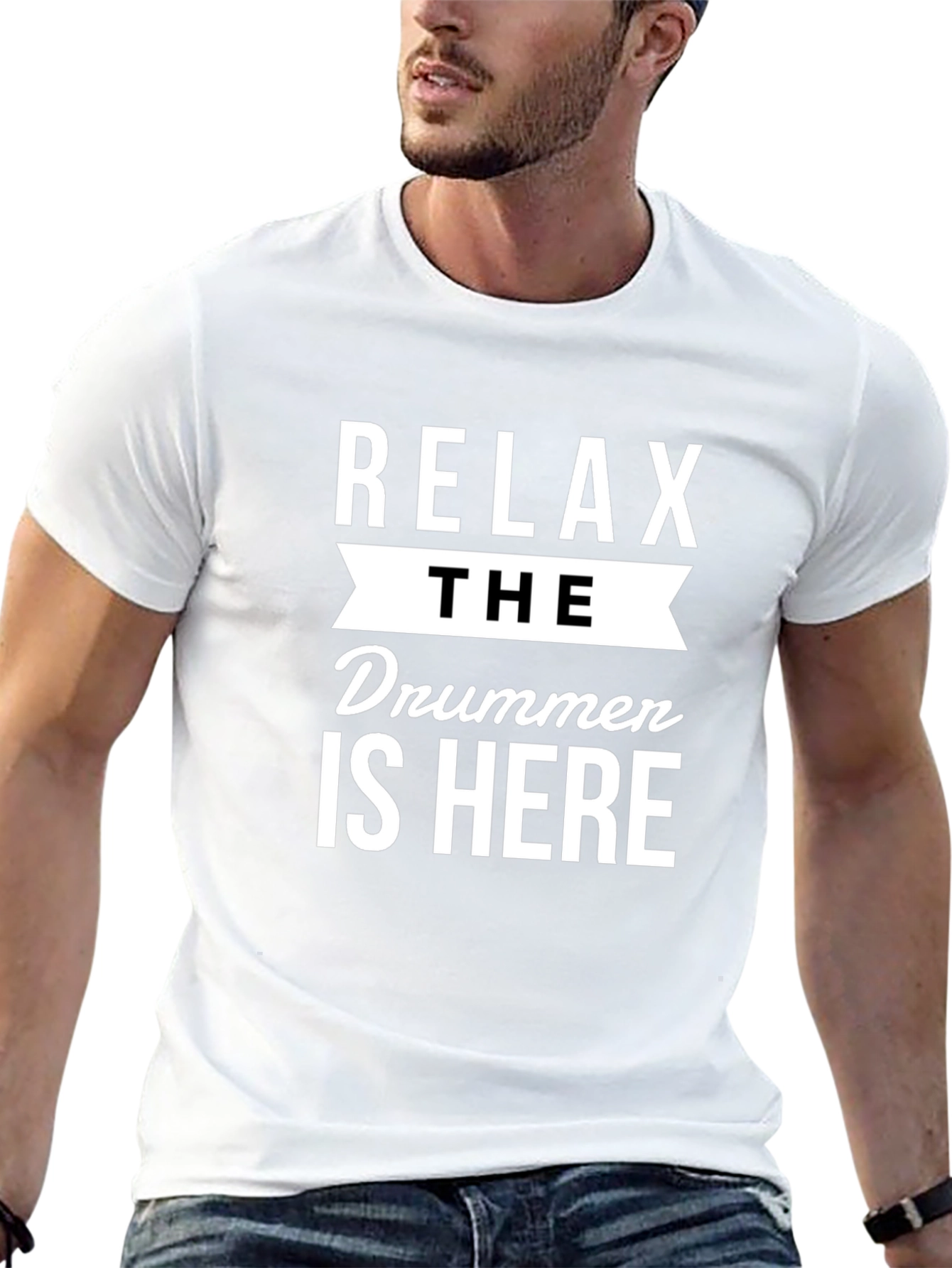 Relax The Drummer is Here Graphic Tee - Black
