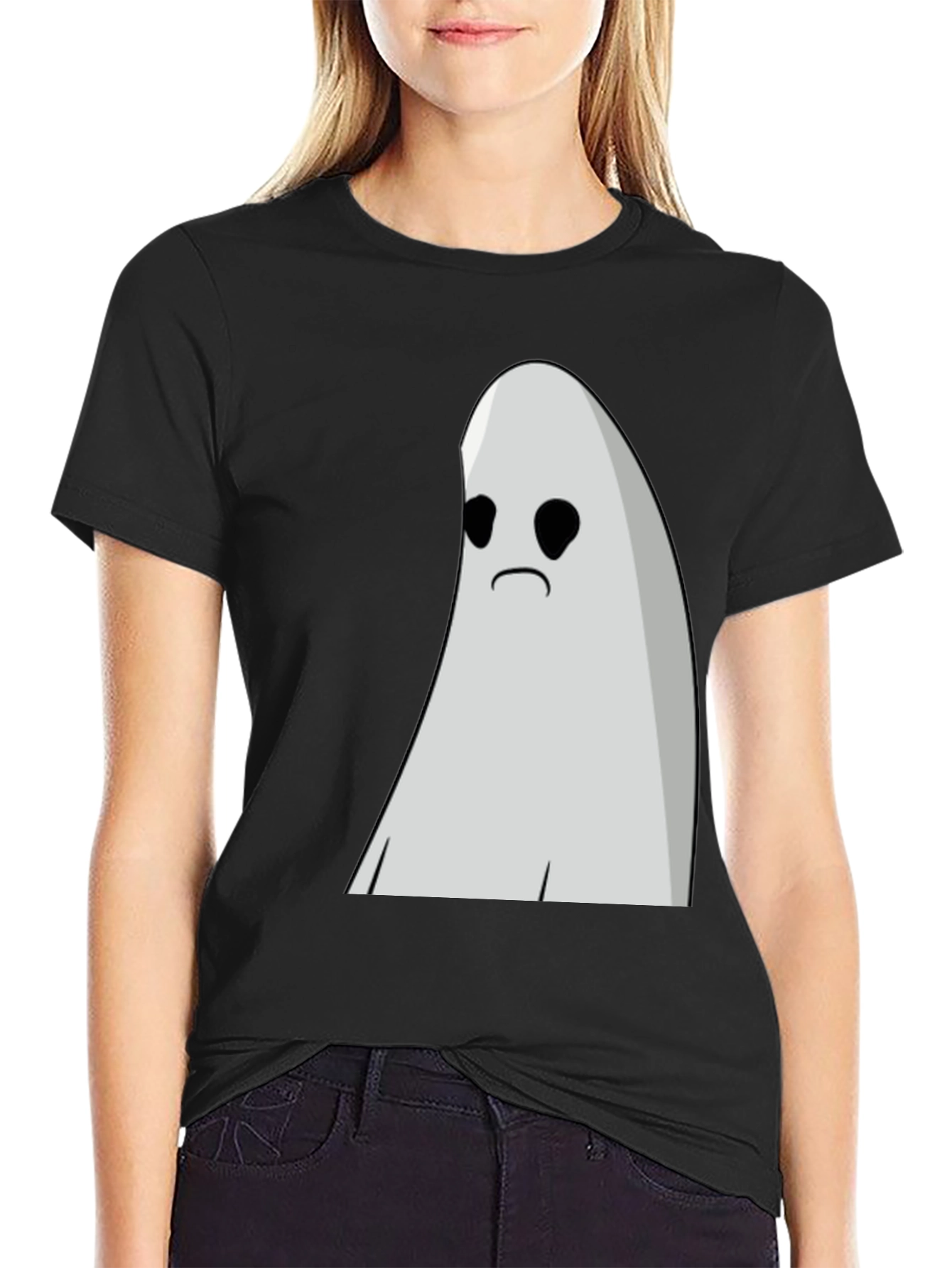 Sad Ghost Graphic T-Shirt - Black Cotton Tee