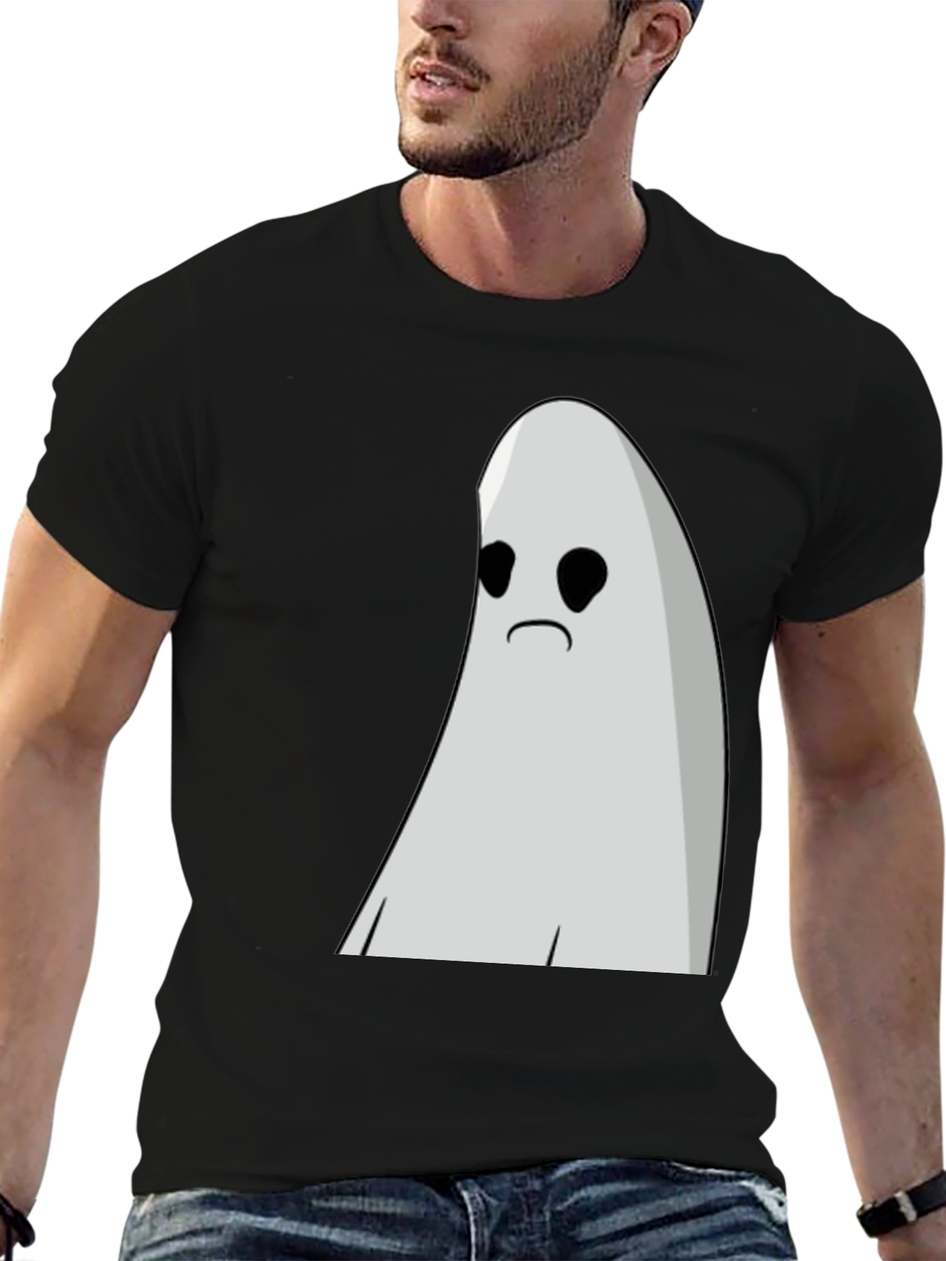 Sad Ghost Graphic T-Shirt - Black Cotton Tee