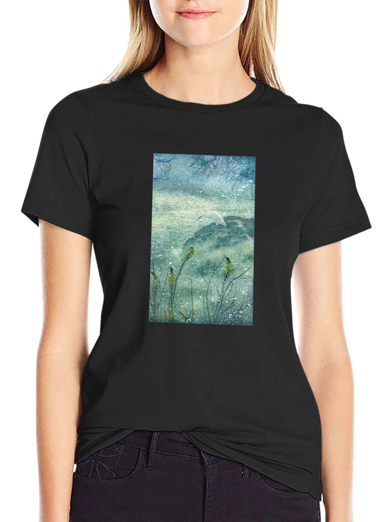 Nature Scene Graphic Tee - Stylish Unisex Black T-Shirt
