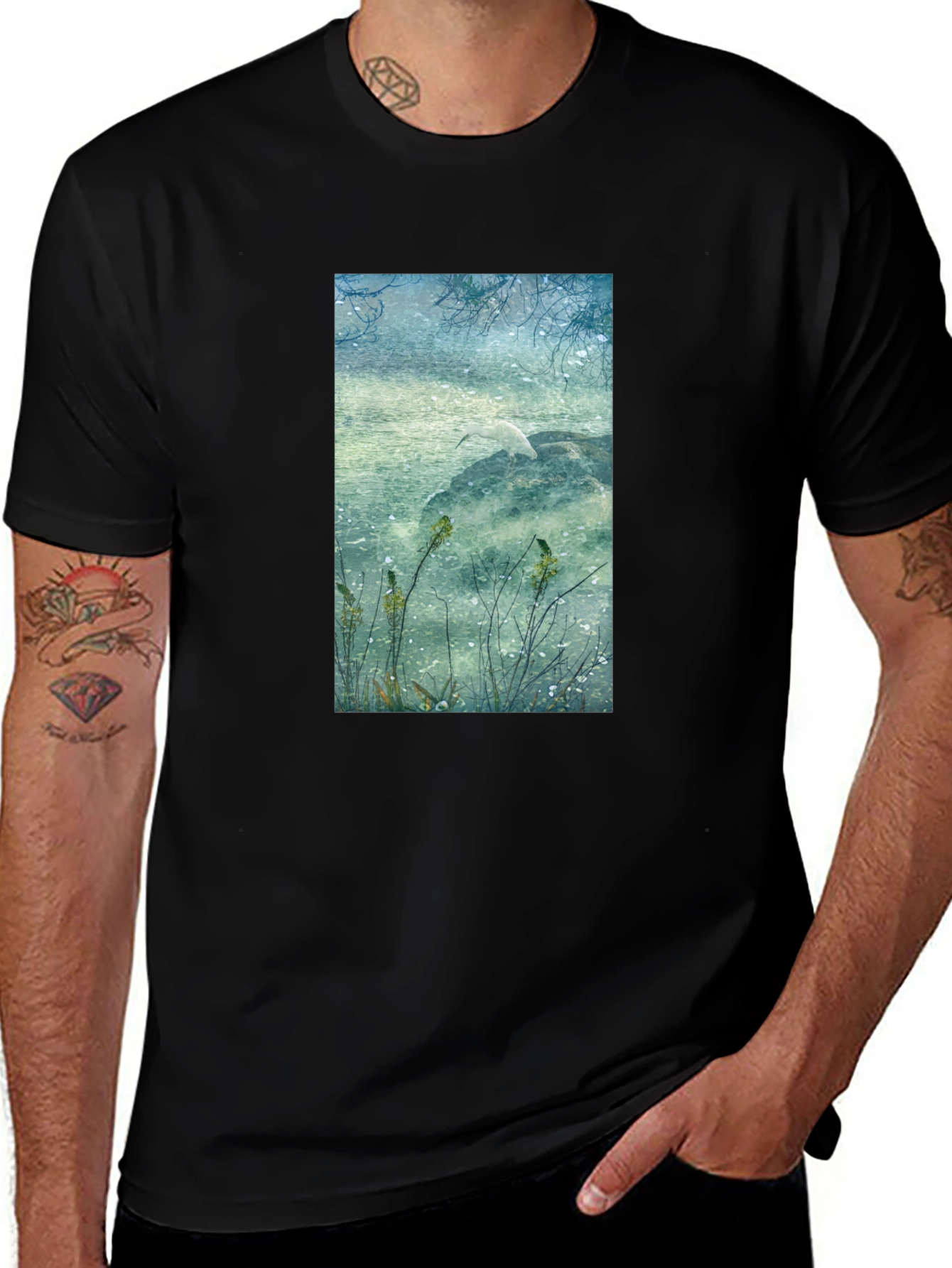 Nature Scene Graphic Tee - Stylish Unisex Black T-Shirt