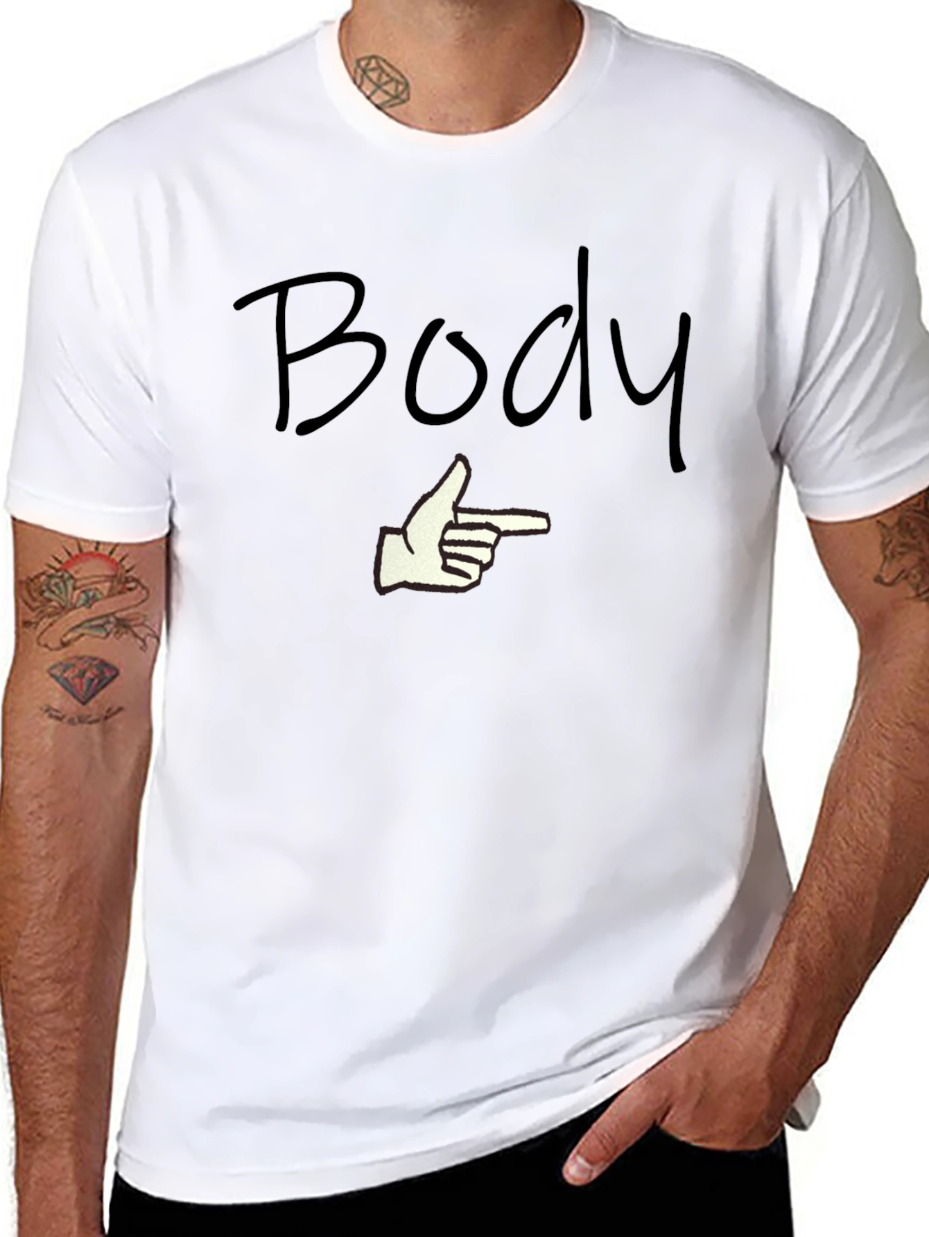 Funny Body Pointing Hand Graphic T-Shirt