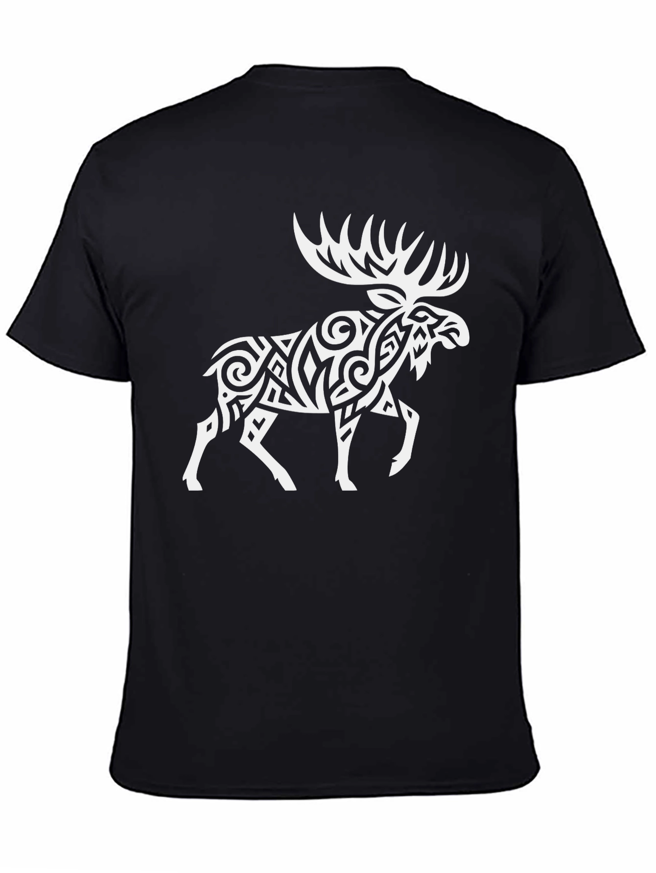 Tribal Moose Graphic Tee - Black Cotton Blend T-Shirt