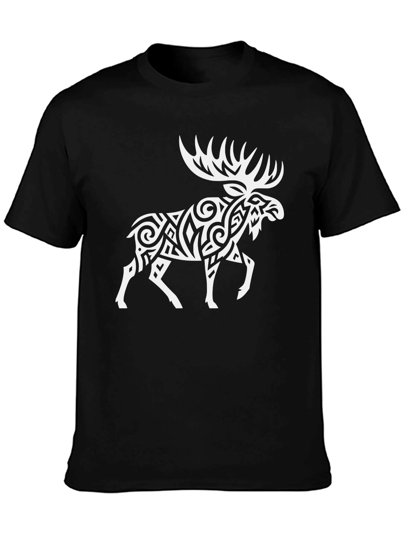 Tribal Moose Graphic Tee - Black Cotton Blend T-Shirt