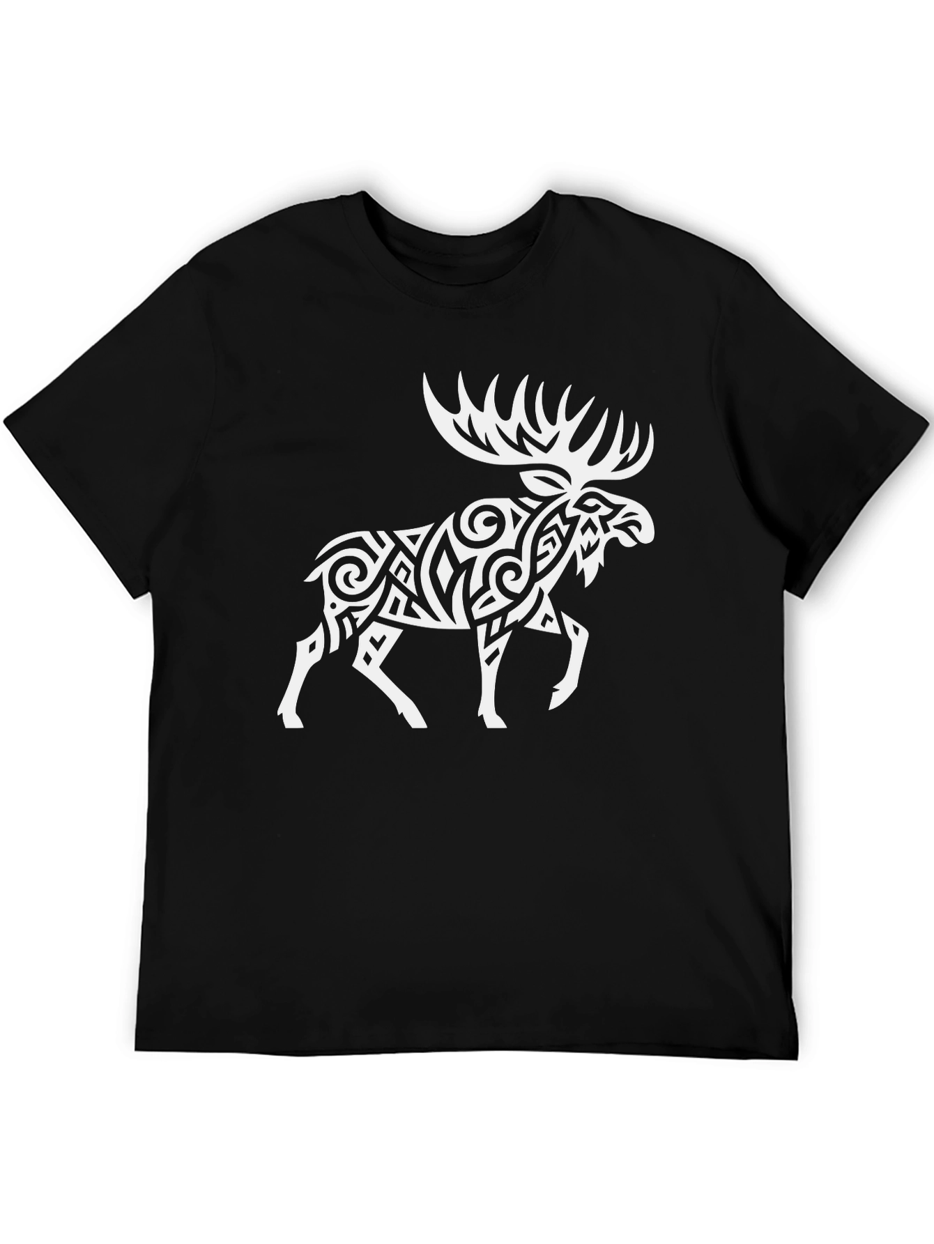 Tribal Moose Graphic Tee - Black Cotton Blend T-Shirt
