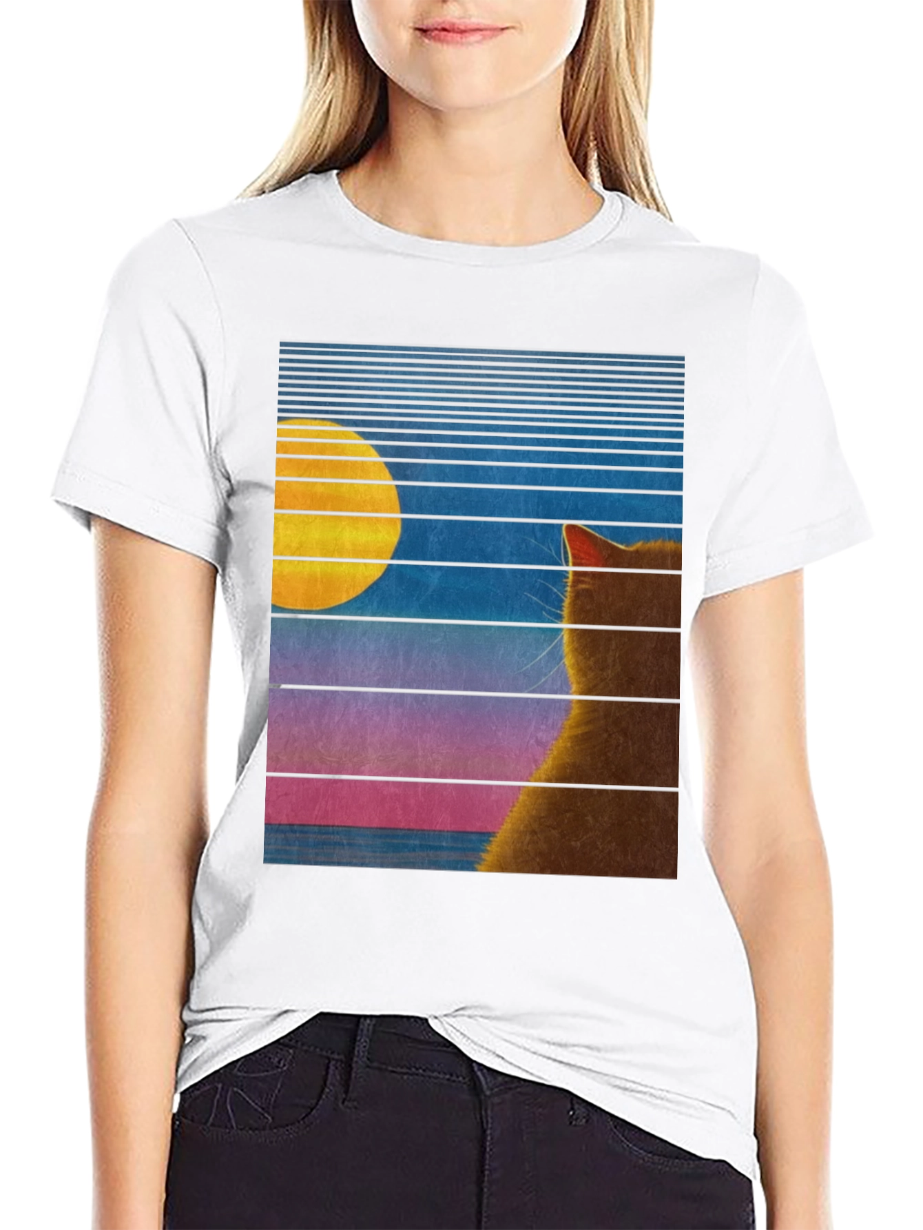 Retro Cat Moon T-Shirt - Unisex Graphic Tee