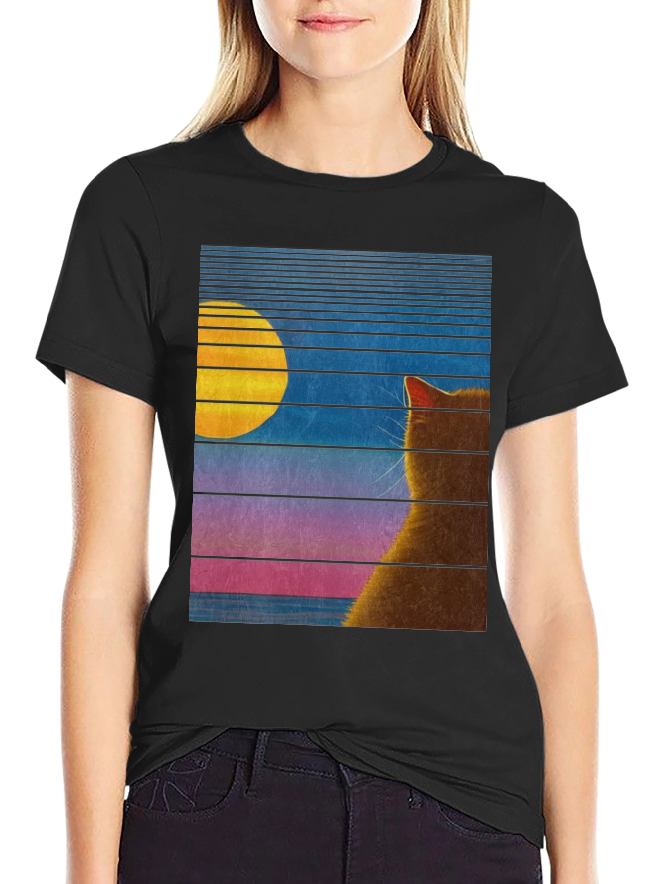 Retro Cat Moon T-Shirt - Unisex Graphic Tee