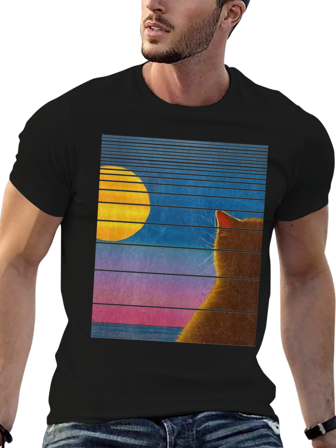Retro Cat Moon T-Shirt - Unisex Graphic Tee