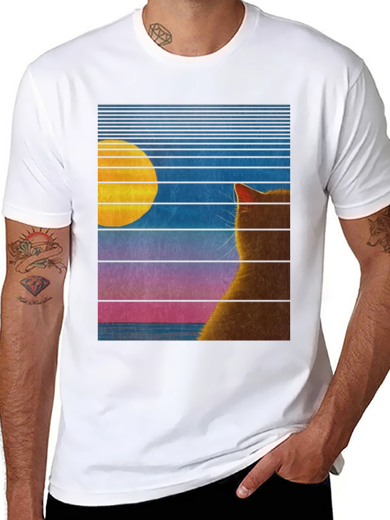 Retro Cat Moon T-Shirt - Unisex Graphic Tee